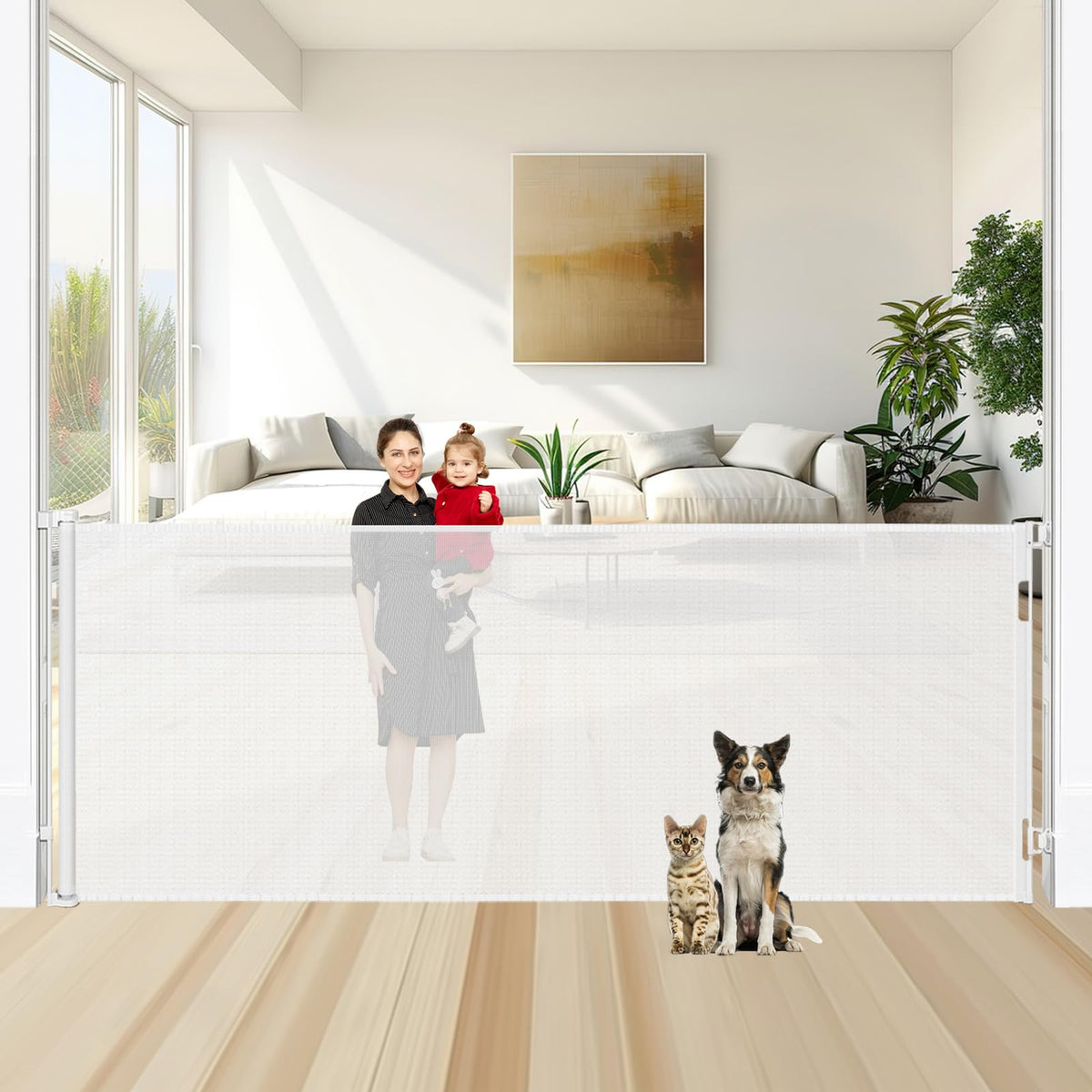 48'' Tall X 95'' Wide Retractable Baby Gates Tall Dog Gates for Doorways Extra Wide Mesh Baby Gate for Large Openings Indoor Out