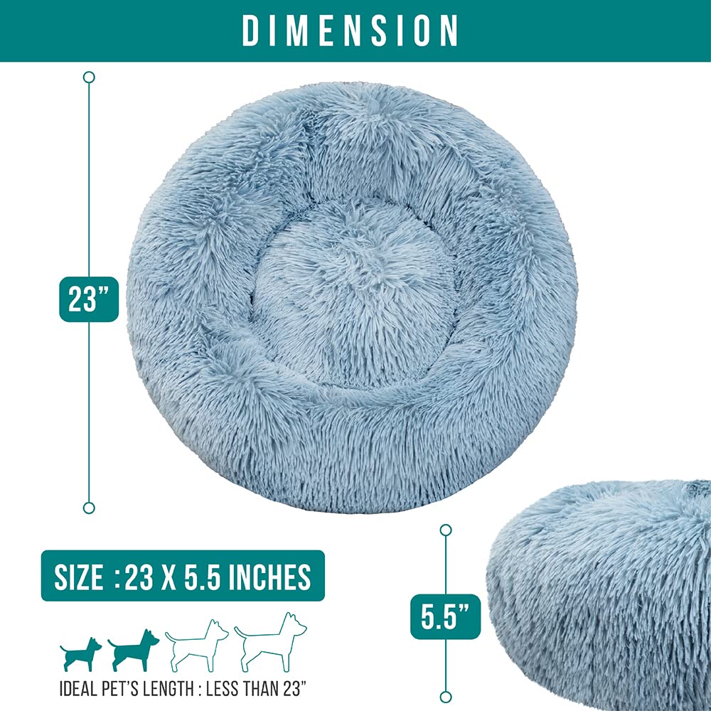 PetAmi Calming Dog Bed for Small Medium Dog Cat, Round Donut Washable, Fluffy Faux Fur Plush Cuddler Pet Kitten Cushion, Anti-Sl