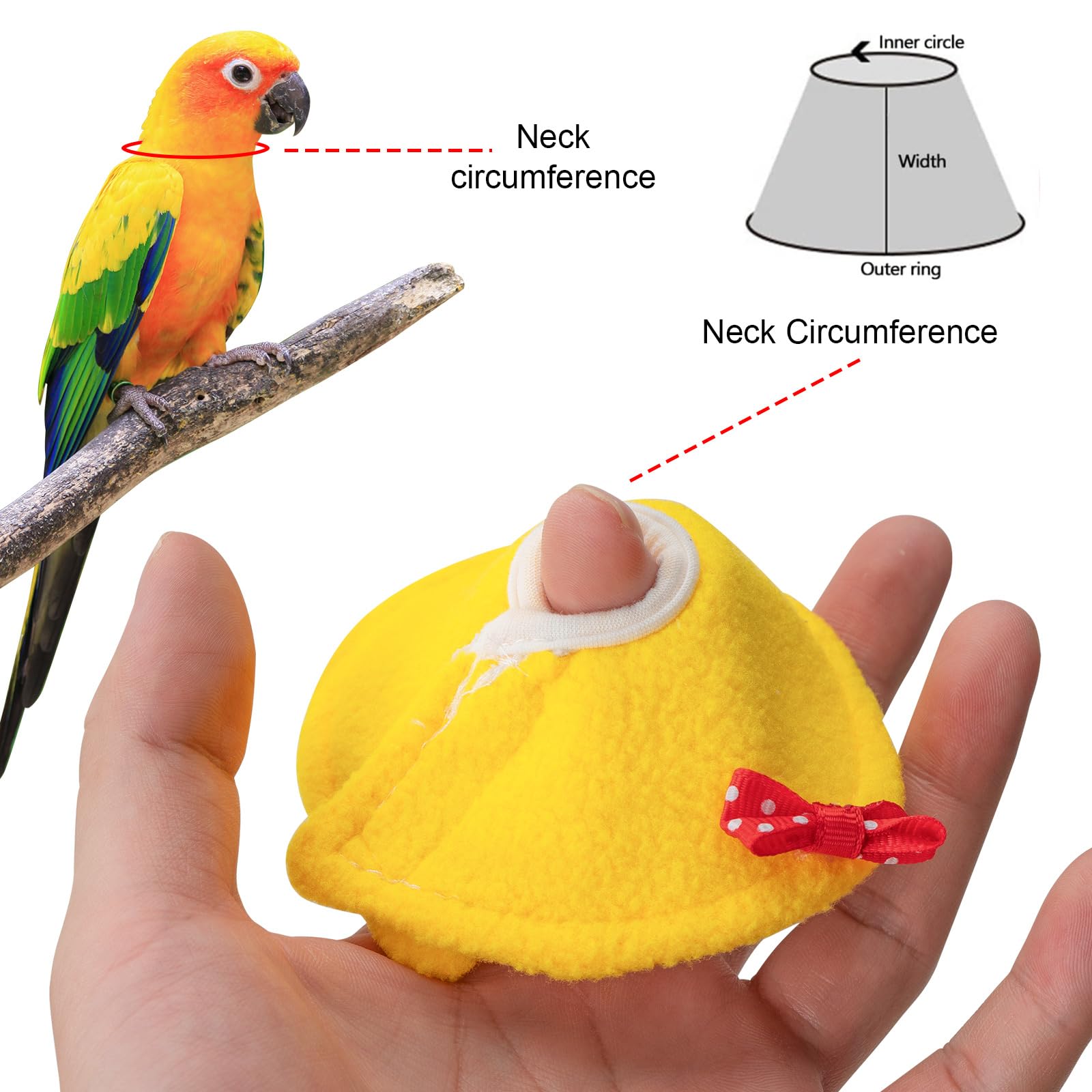 Cairiac Adjustable Bird Parrot Tapered Collar, Anti-Bite Recovery Collar (X-Small) (Yellow)