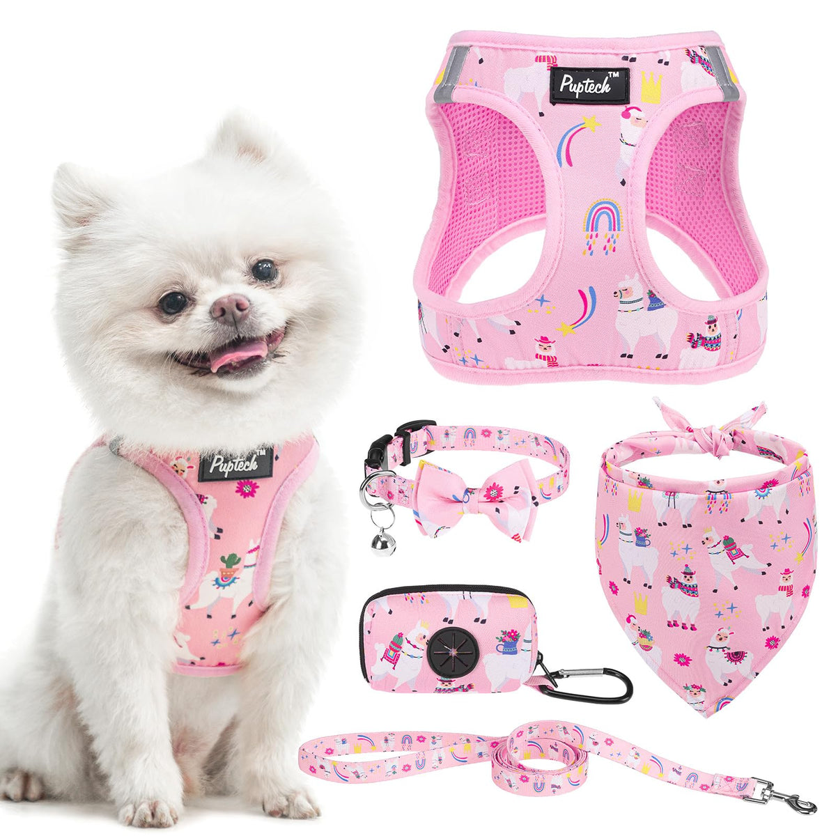 Pupteck Adjustable Dog Harness Collar And Leash Set, Step In No Pull Pet Harness For Small Medium Dogs Puppy Cats Outdoor Walkin