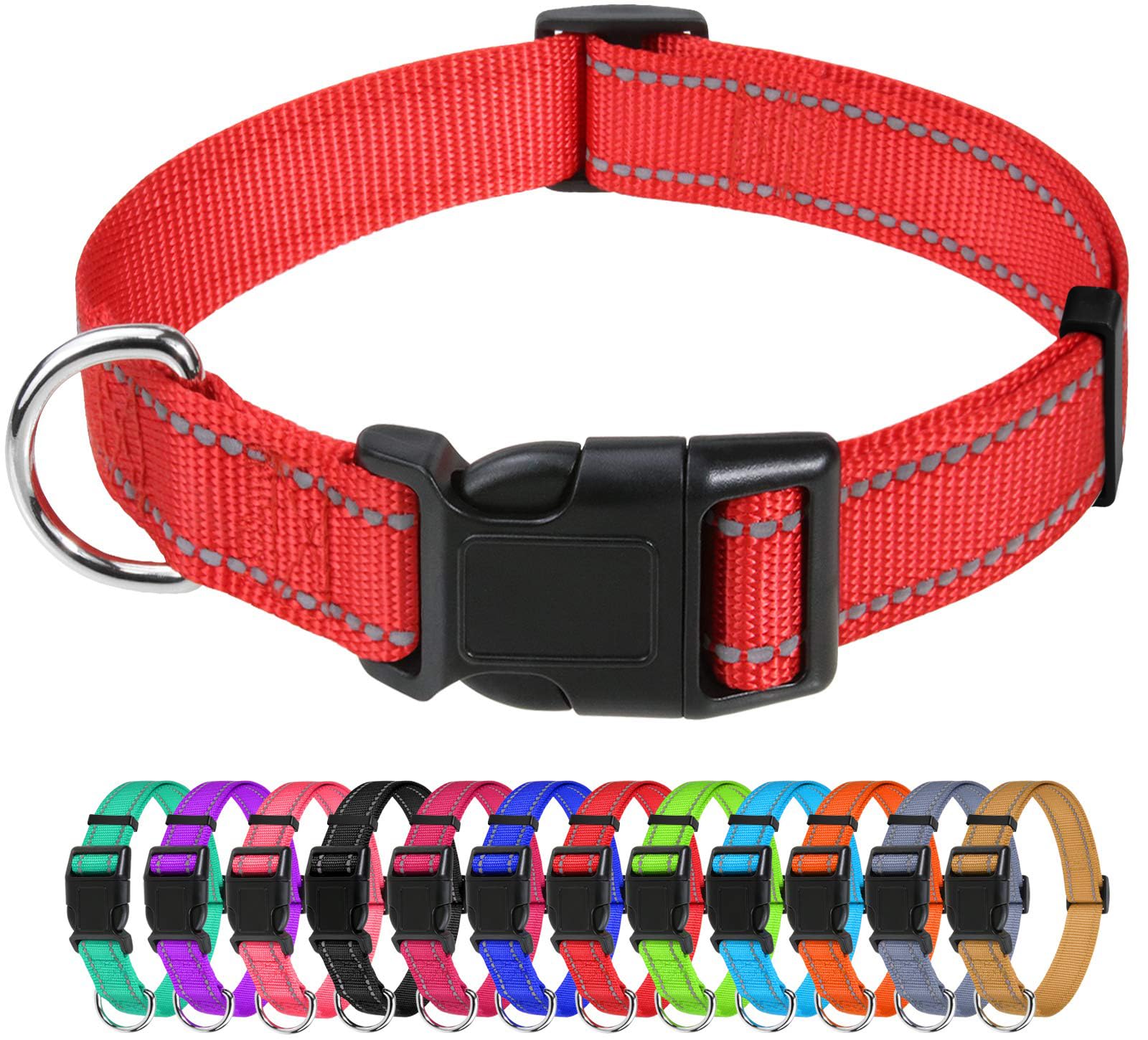 Tagme Reflective Nylon Dog Collars, Adjustable Classic Dog Collar With Quick Release Buckle For Large Dogs, Red, 1.0' Width