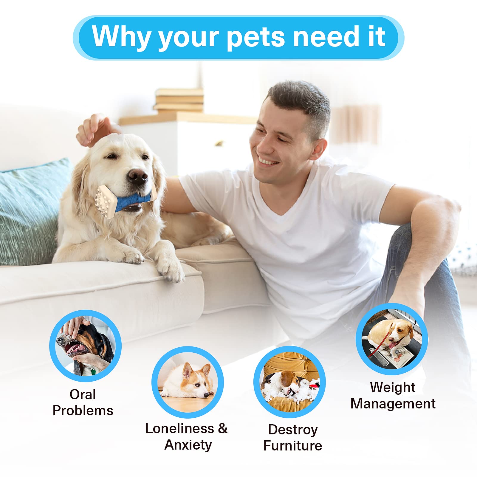 Pceotllar Indestructible Dog Chew Toys, Aggressive Chewer Safe Rubber Puzzle Toys With Beef Flavor - Blue, Medium To Large Dogs