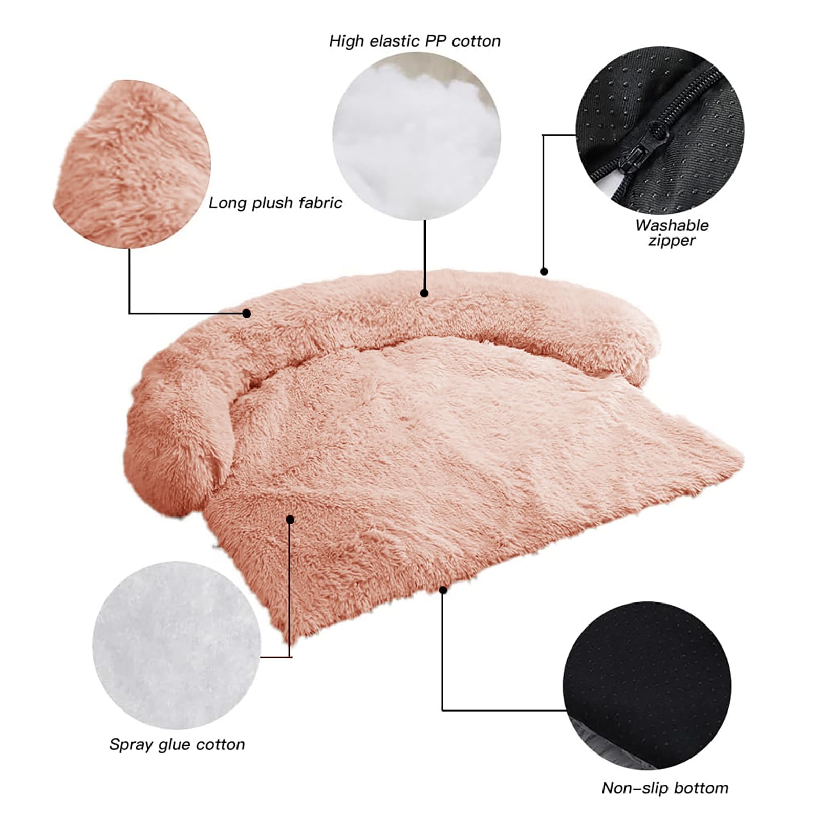 Ggib Calming Dog Bed Fluffy Plush Dog Mat For Furniture Protector With Removable Washable Cover For Large Medium Small Dogs And Cats (Small(35X31X5),Pink)
