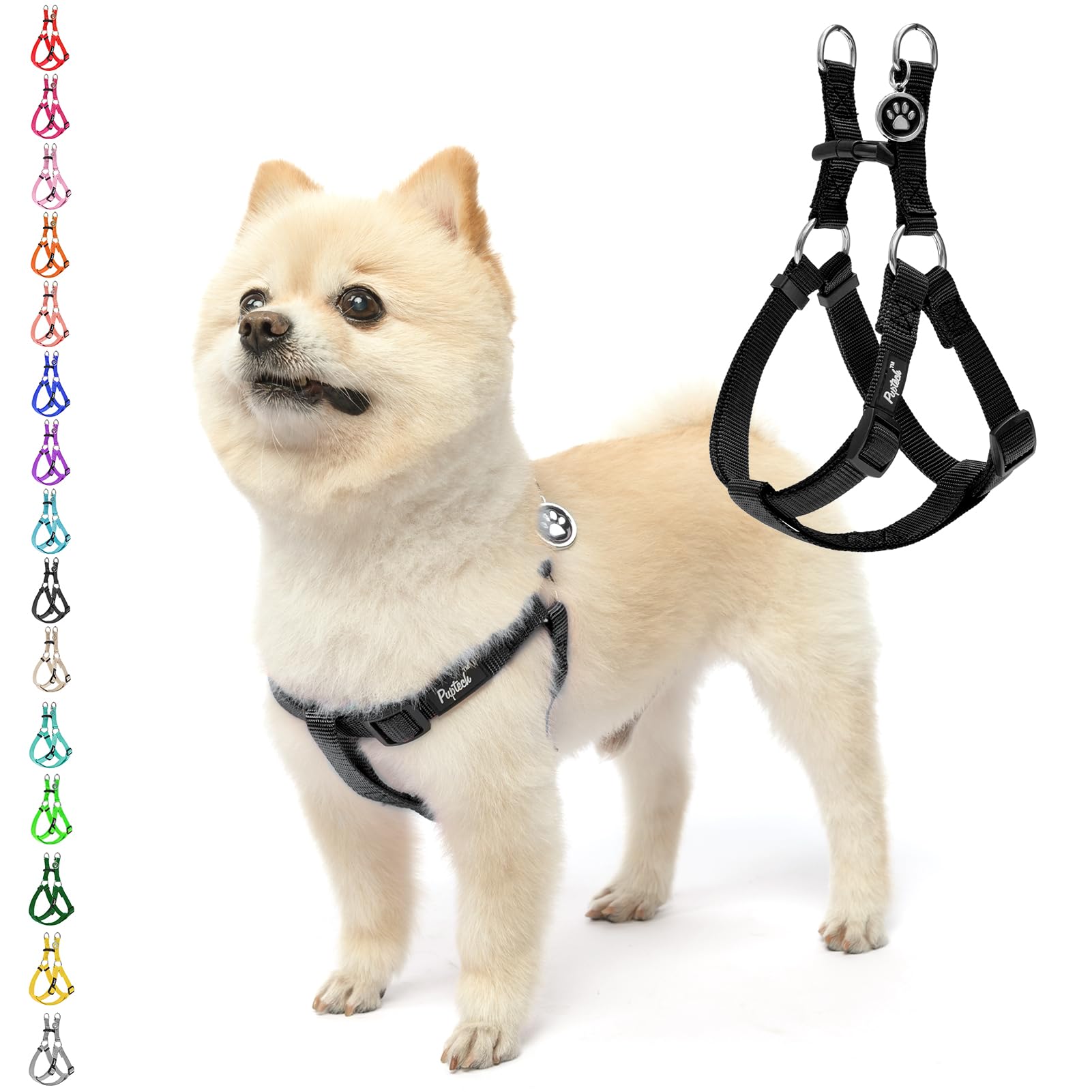 Pupteck No Pull Dog Harness Soft Adjustable Basic Nylon Step In Puppy Vest Outdoor Walking With Id Tag