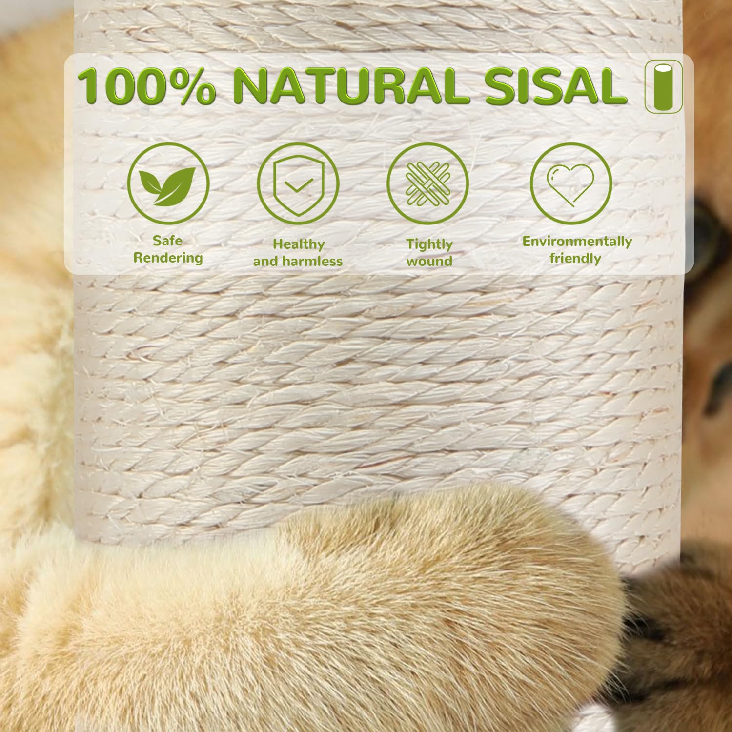 45'' Tall Cat Scratching Post,3.5Inch Diameter Sisal Rope Scratching Post For Indoor Cats Adults Kittens,Cat Scratcher With Inte