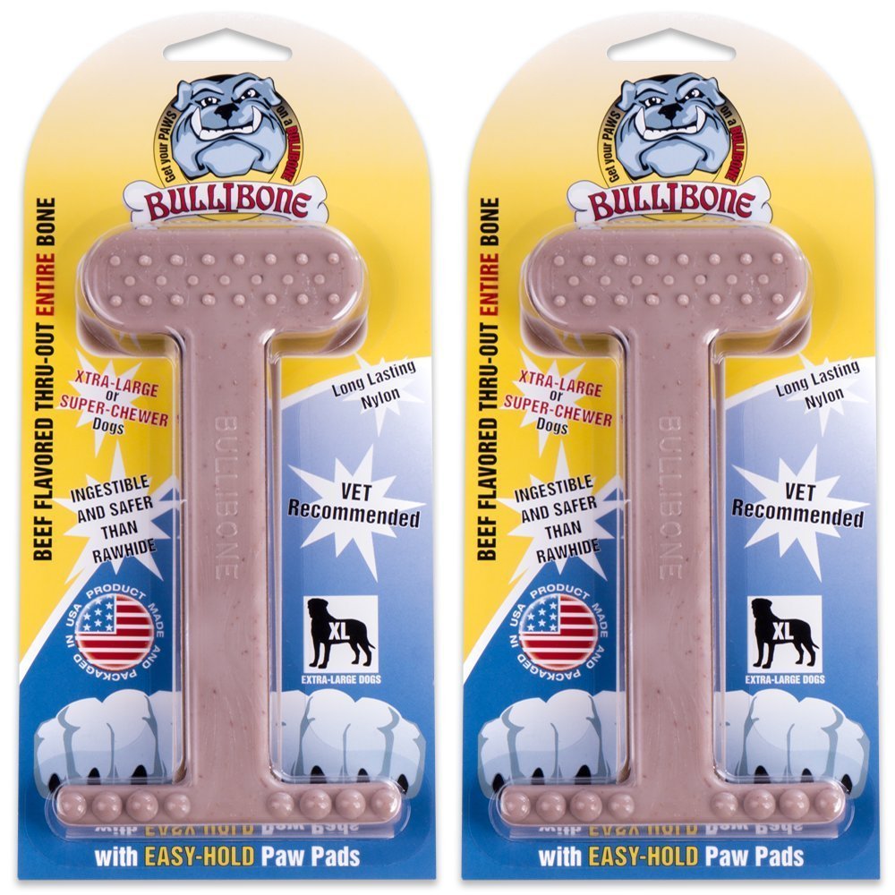 Bullibone Nylon Dog Chew Toy Nylon Bone - Improves Dental Hygiene, Easy To Grip Bottom, And Permeated With Flavor (Beef, Xl - 2 