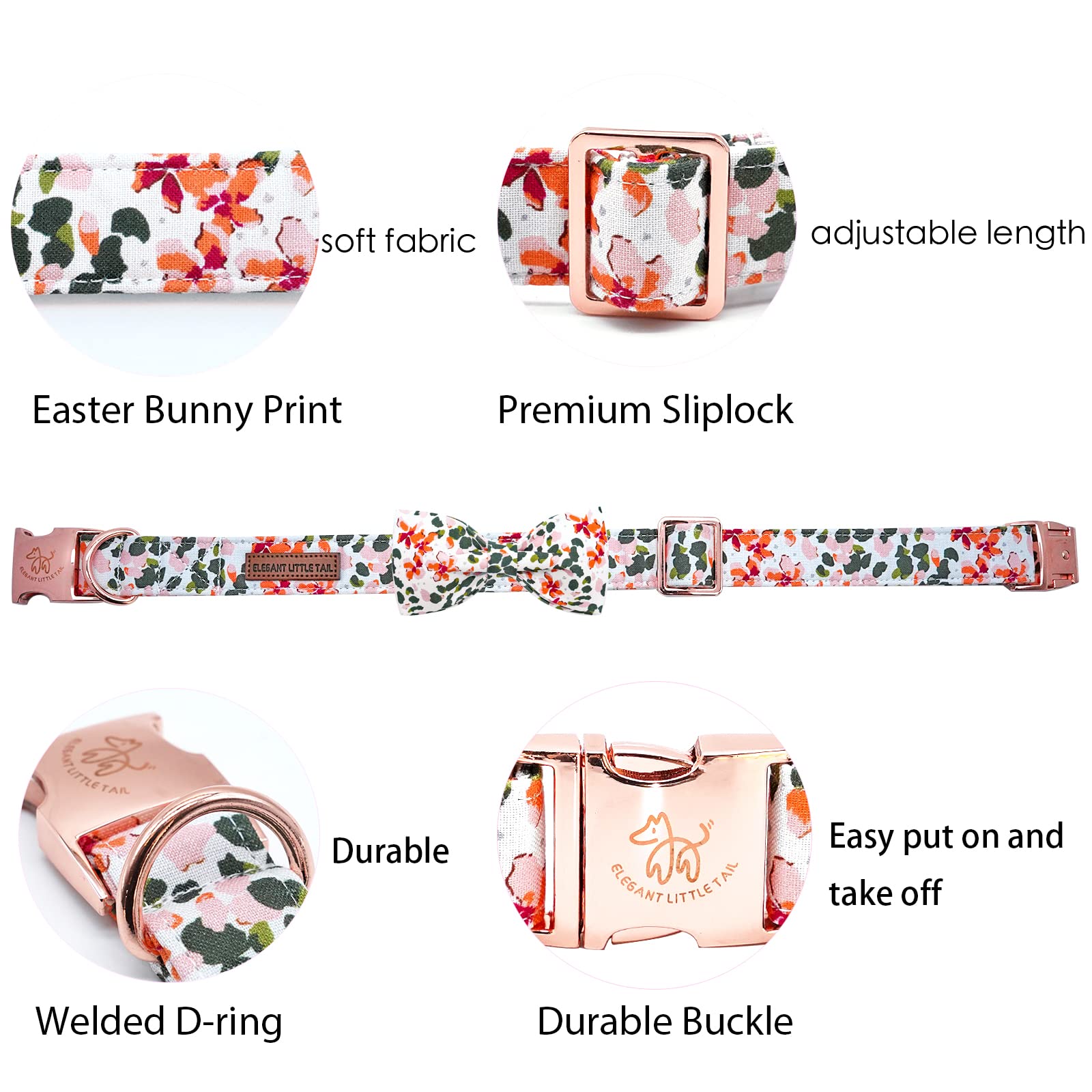 Elegant little tail Dog Collar, Dog Collar with Bowtie, Spring Flower Cute Pink Pet Collar Bow Dog Collars Gift Adjustable Dog C