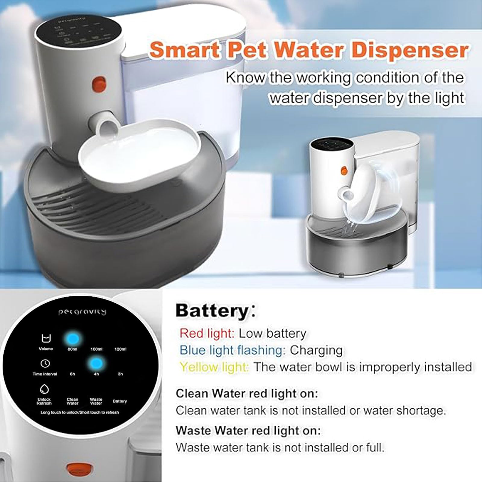 Pakesi Smart Cat Water Fountain, Filterless 101.5Oz/3L Plus Automatic Pet Water Fountain, Wireless Water Dispenser For Cats Insi
