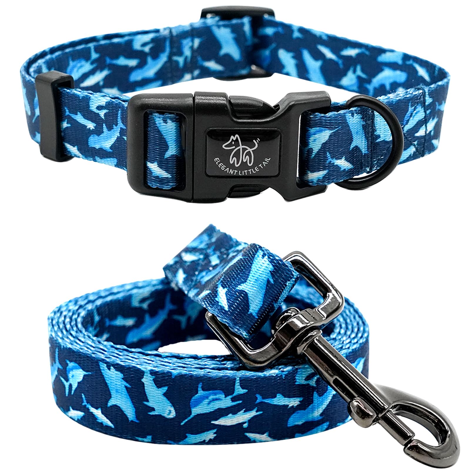 Elegant Little Tail Dog Collar With Leash, Shark Print Pet Collar Leash Adjustable Collar For Small Medium Large Dogs Soft Puppy