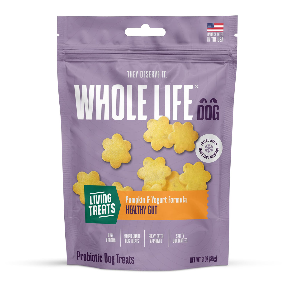 Whole Life Dog Living Treats For Dogs – Human Grade Probiotics For Digestive & Gut Health, Canine Gas, Diarrhea, Vomit & Constipation Relief - Pumpkin, 3 Oz (Pack Of 1)