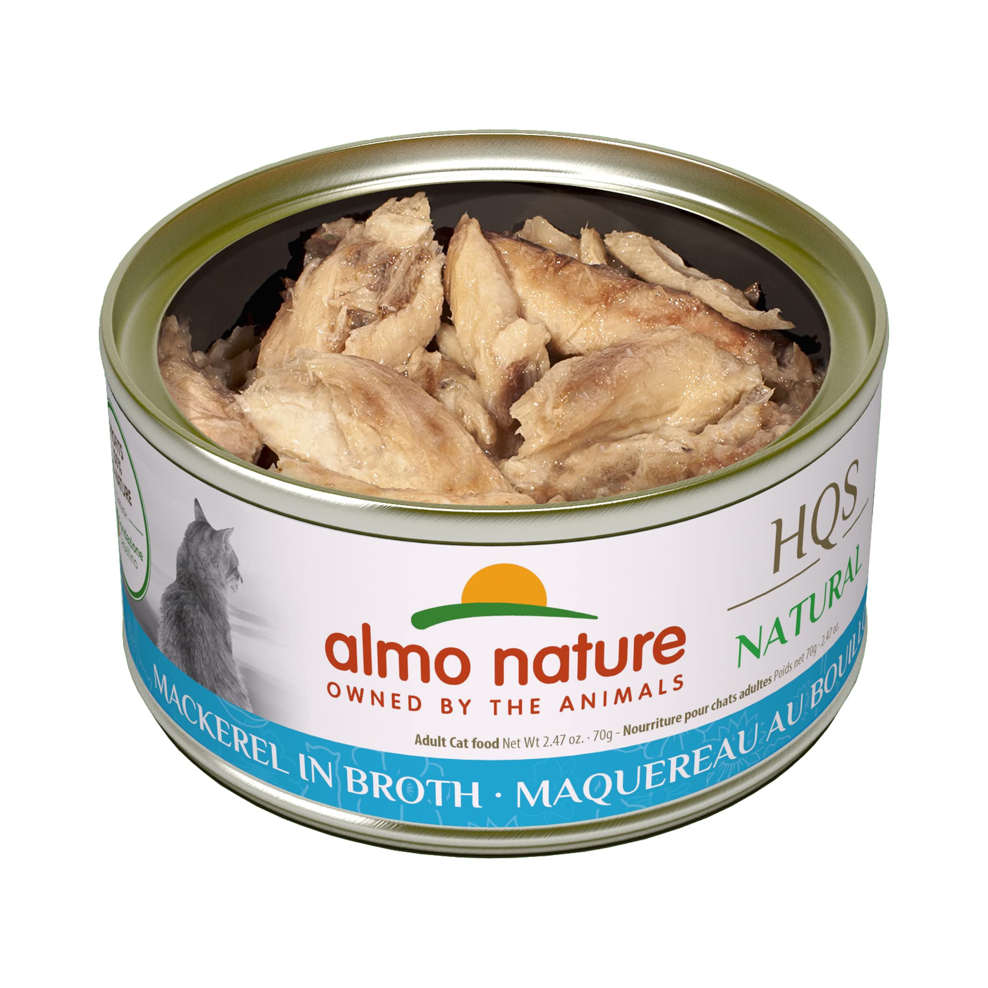 almo nature HQS Natural Mackerel, Grain Free, Additive Free, Adult Cat Canned Wet Food, Flaked, 24 x 70g/2.47 oz (1016H-CS)
