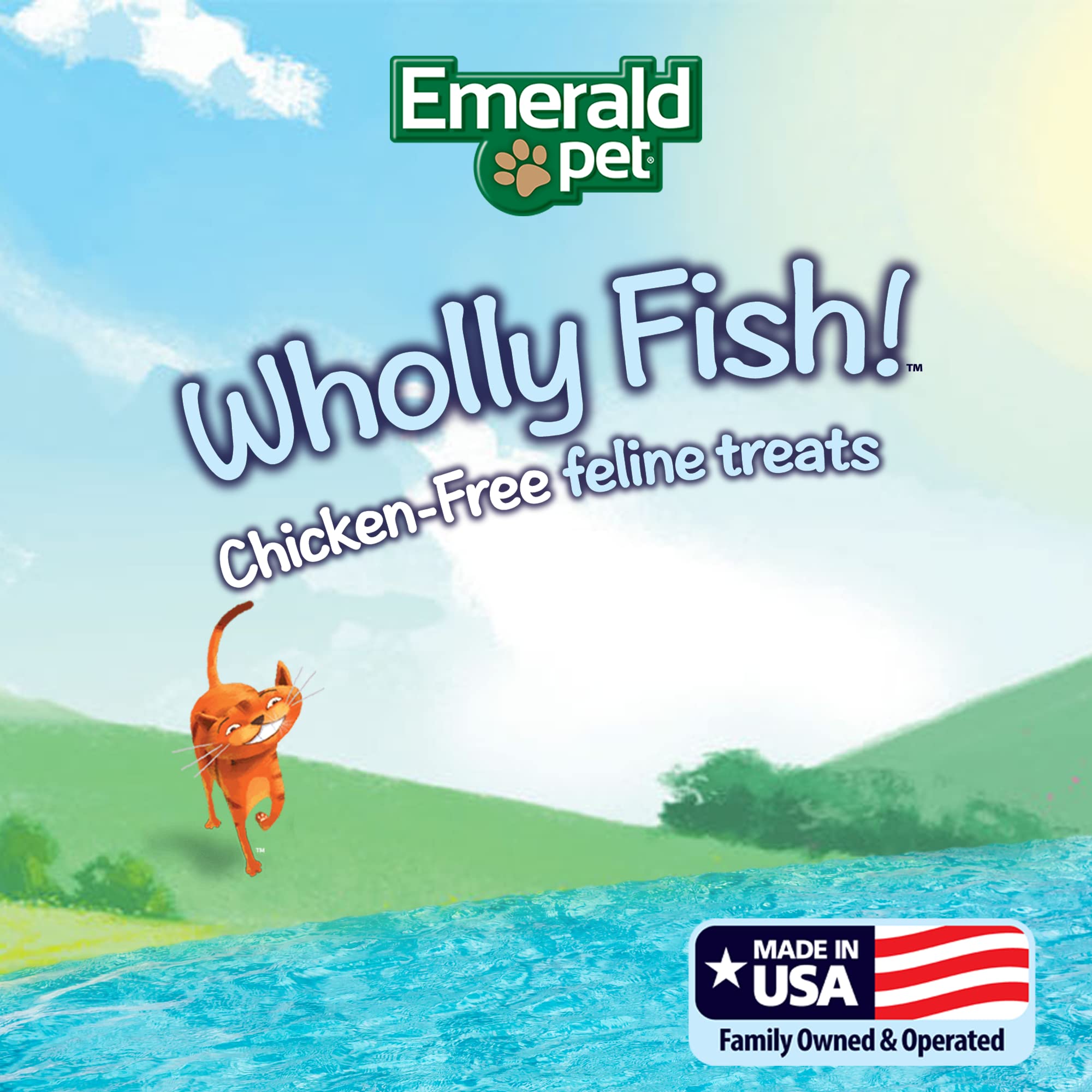 Emerald Pet Wholly Fish! Chicken-Free Feline Treats, Salmon Recipe - Tasty and Crunchy Salmon Cat Treats with Real Salmon - Chic