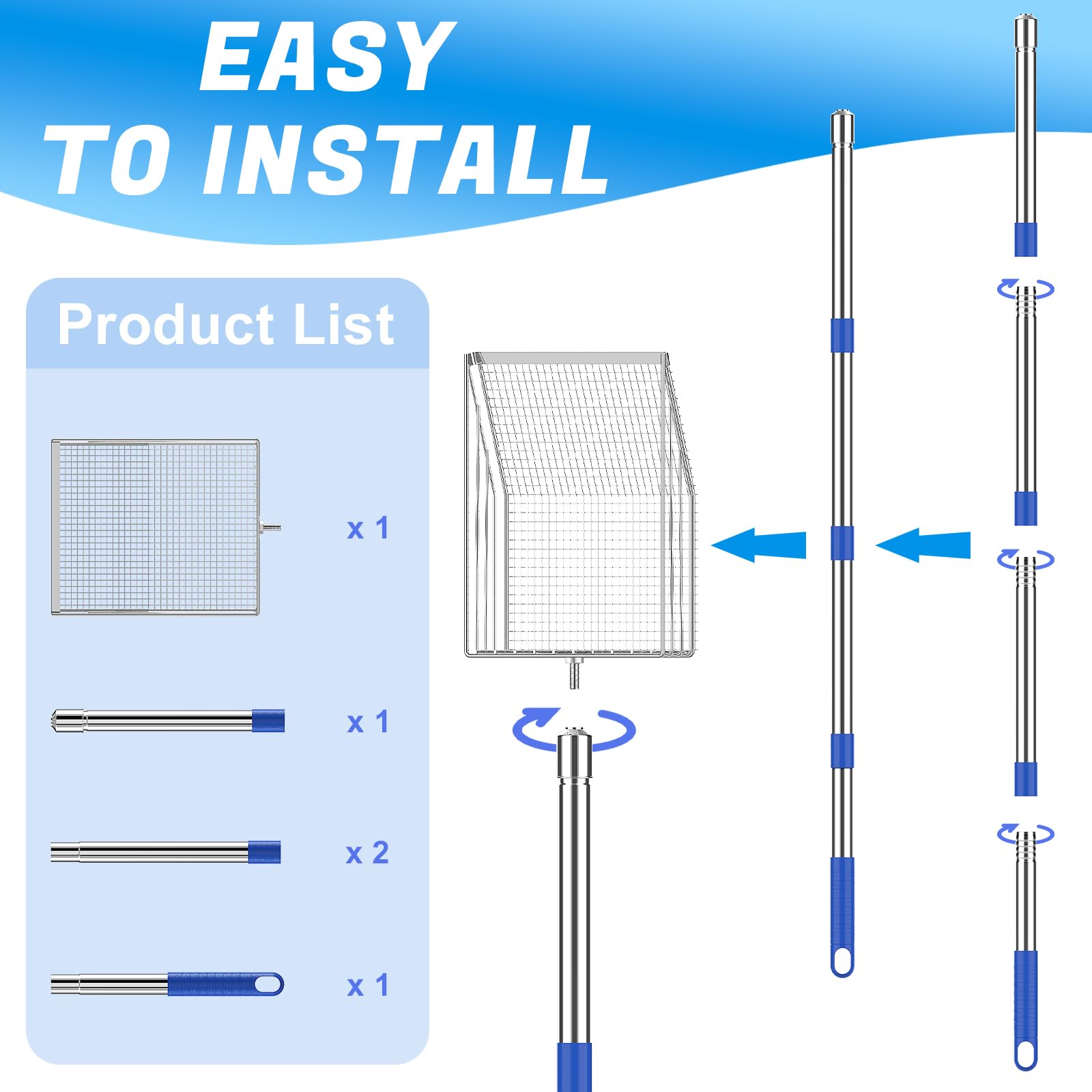 Viscogrip Chicken Poop Scooper, 304 Stainless Steel Shovel Head, 4-in-1 Chicken Litter Scoop with Handle for Chicken Coop & Pet