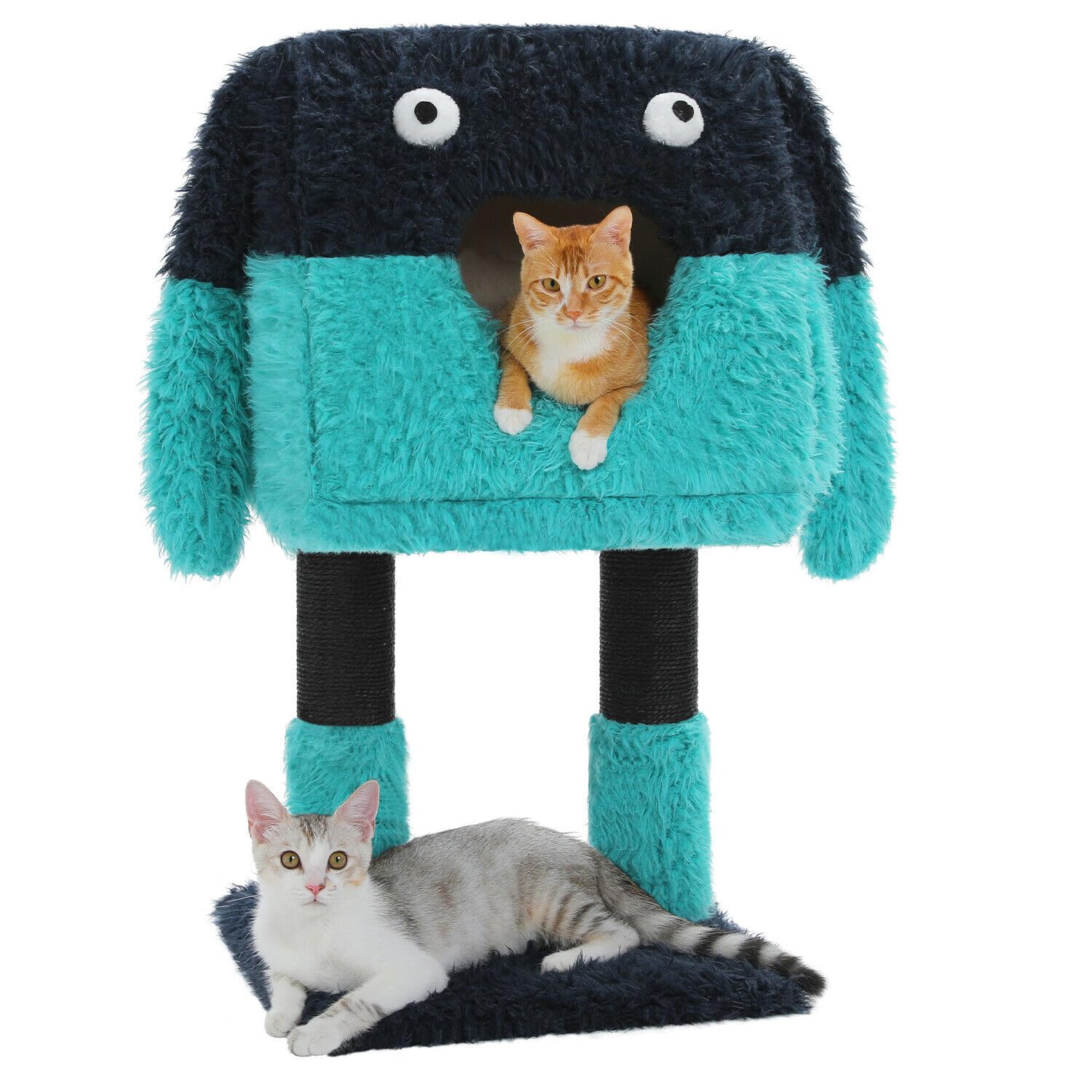 Pawz Road Cartoon-Themed Cat Tree, 2 In 1 Cat Scratching Post With Big Cozy Condo, Artistic Modeling Playing Tower With A Soft R