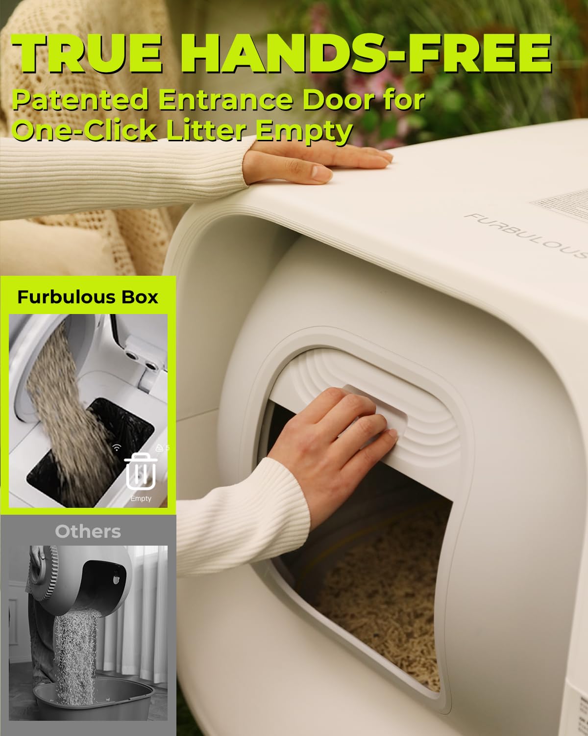 Furbulous True Odor-Free Automatic Self-Cleaning Cat Litter Box, Extra Large For 3-22 Lbs Cats, Smart App Control, Self-Pack & R