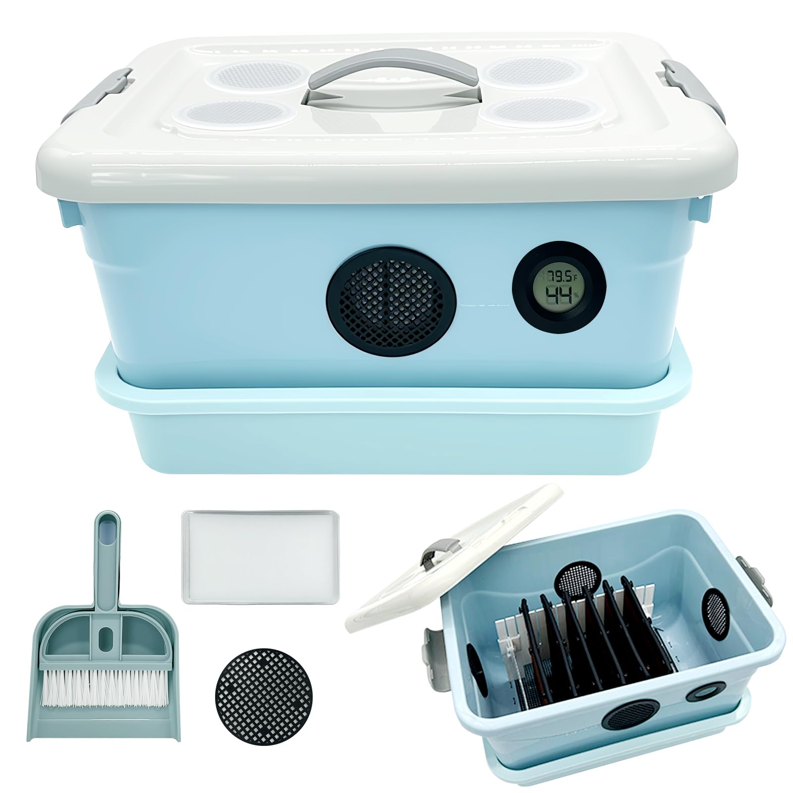 Cricket Keeper,Dubia Roach Container,with Temperature and Humidity Detector,Live Crickets Keeper for Reptiles,Insect Habitat for