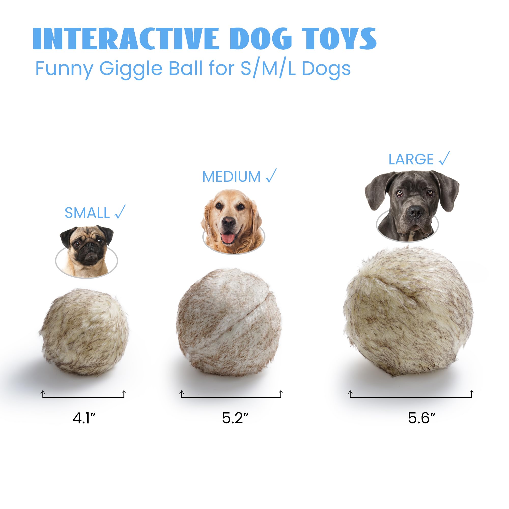 Nocciola Interactive Giggle Ball for Dogs - Small White Faux Fur Squeaky Toy, Fun Sounds for Small Medium Large Dogs