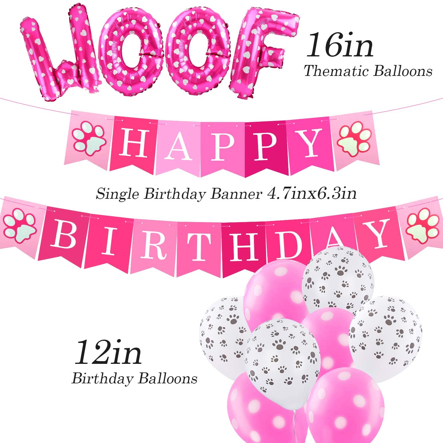 Dog Birthday Party Supplies - Girl Bandanas Set With Hat, Scarf, Banner, Balloons And Bowtie - Puppy Pals Party Decorations