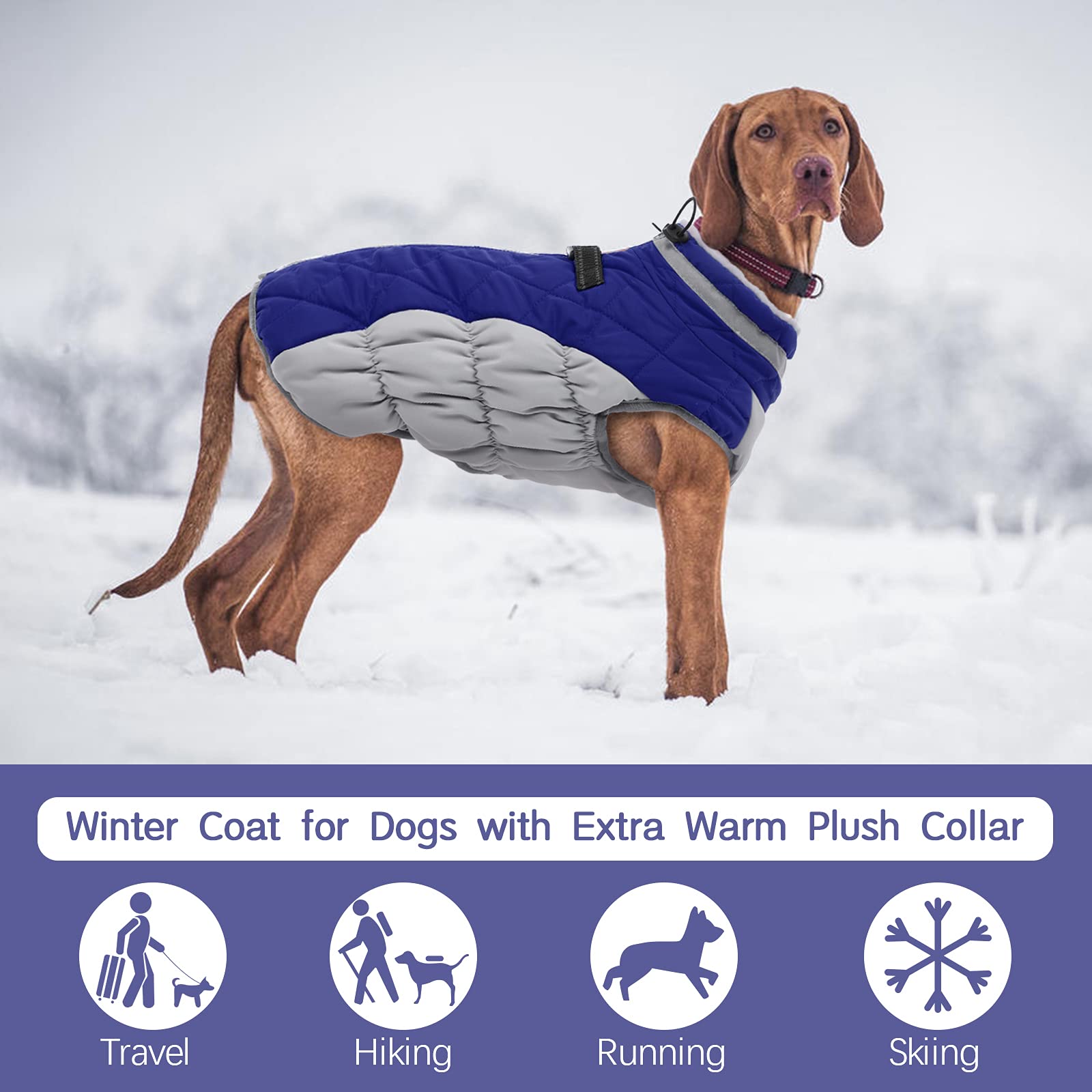 Fuamey Dog Coat,Warm Dog Jacket Winter Coat Paded Dog Fleece Vest Reflective Dog Cold Weather Coats With Built In Harness Waterproof Windproof Dog Snow Jacket Clothes With Zipper Blue Xxx-Large