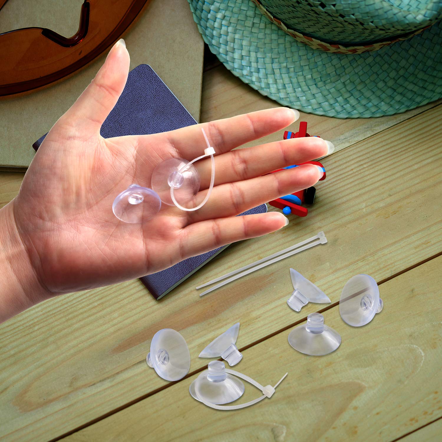 FEBSNOW Aquarium Suction Cups with 30 PCS Adjustable Cable Ties, Transparent, Model 7904, Ideal for Plants and Shrimp Nests