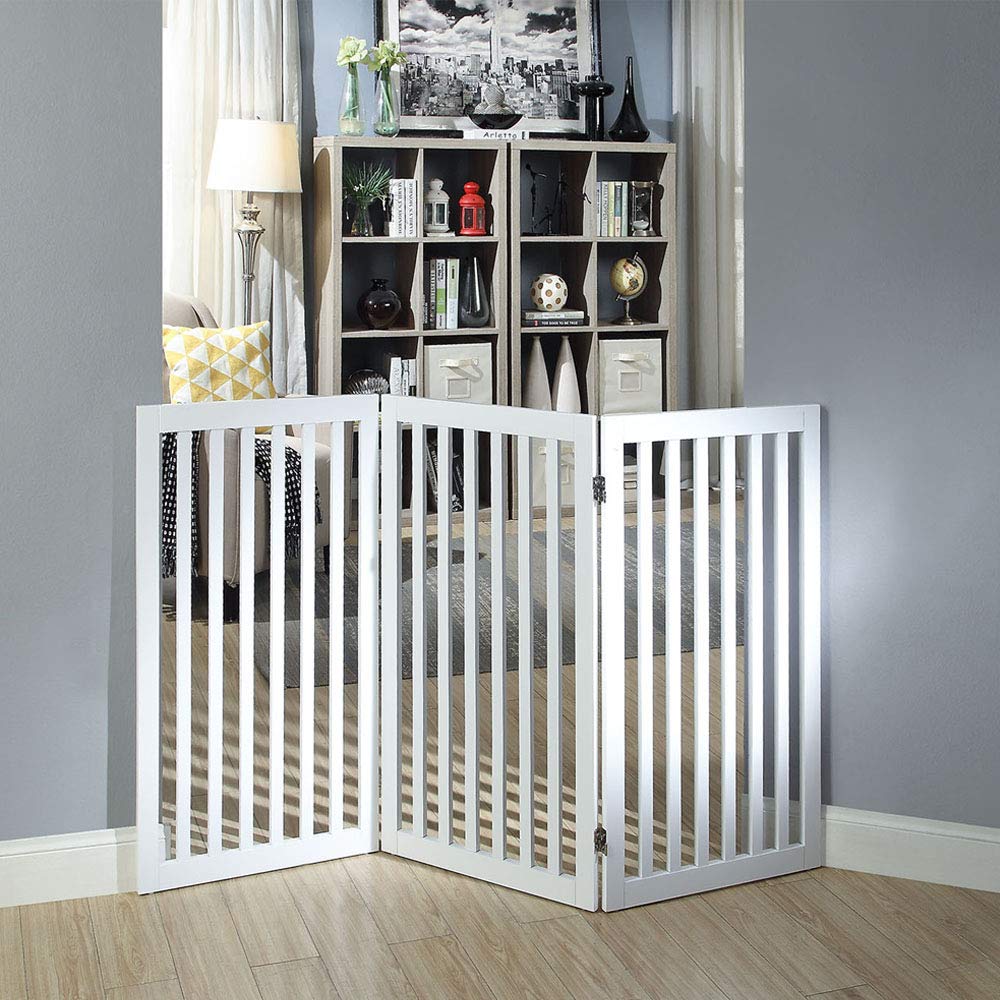 Unipaws 36H Free Standing Pet Gate For Dog Cat Baby, Tall Wooden Dog Gates For Doorway, Stairs, Foldable Pet Fence For The House