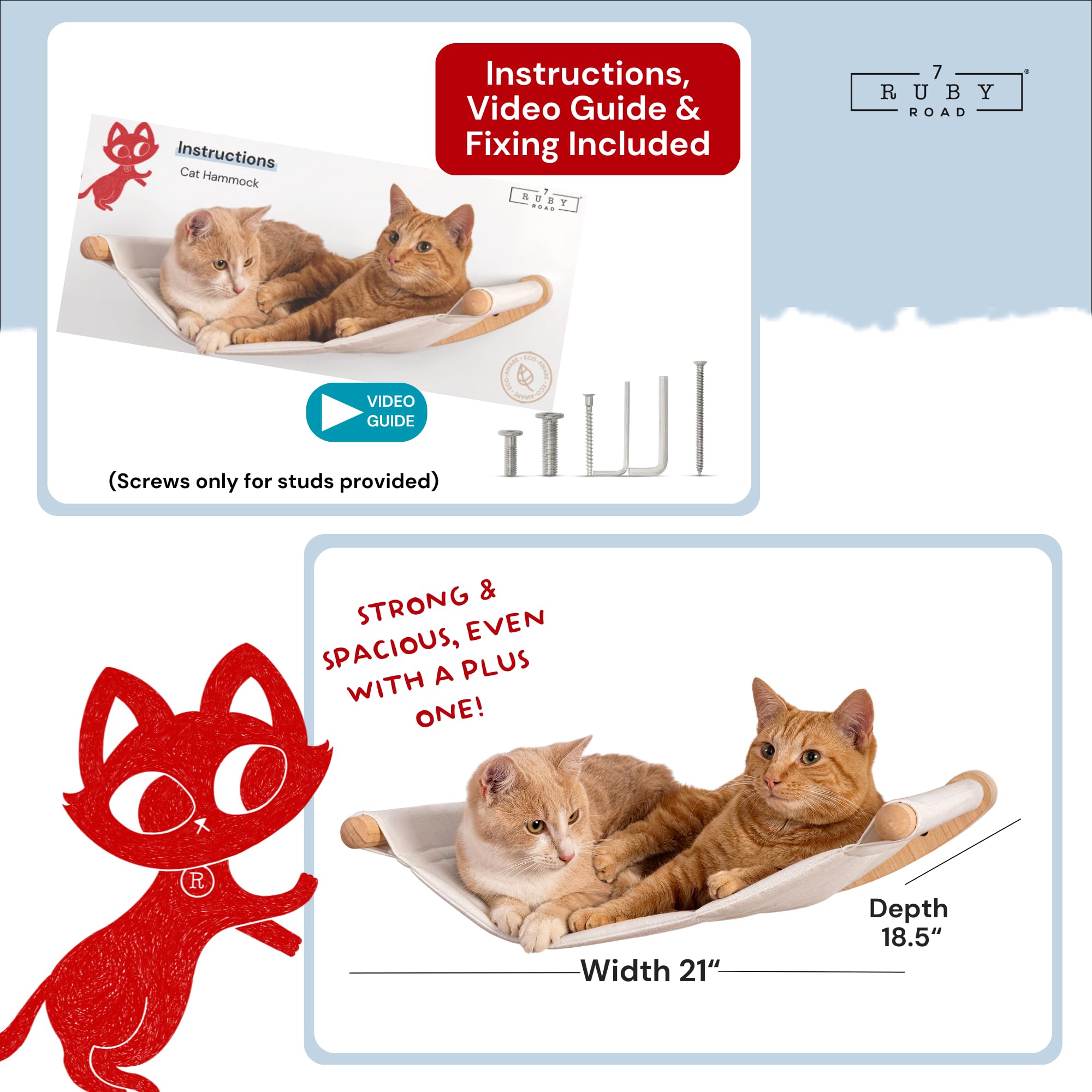 7 Ruby Road Cat Hammock Wall Mounted For Large And Indoor Cats Or Kitty, Cute Bed Perch Shelf For Sleeping, Climbing And Loungin