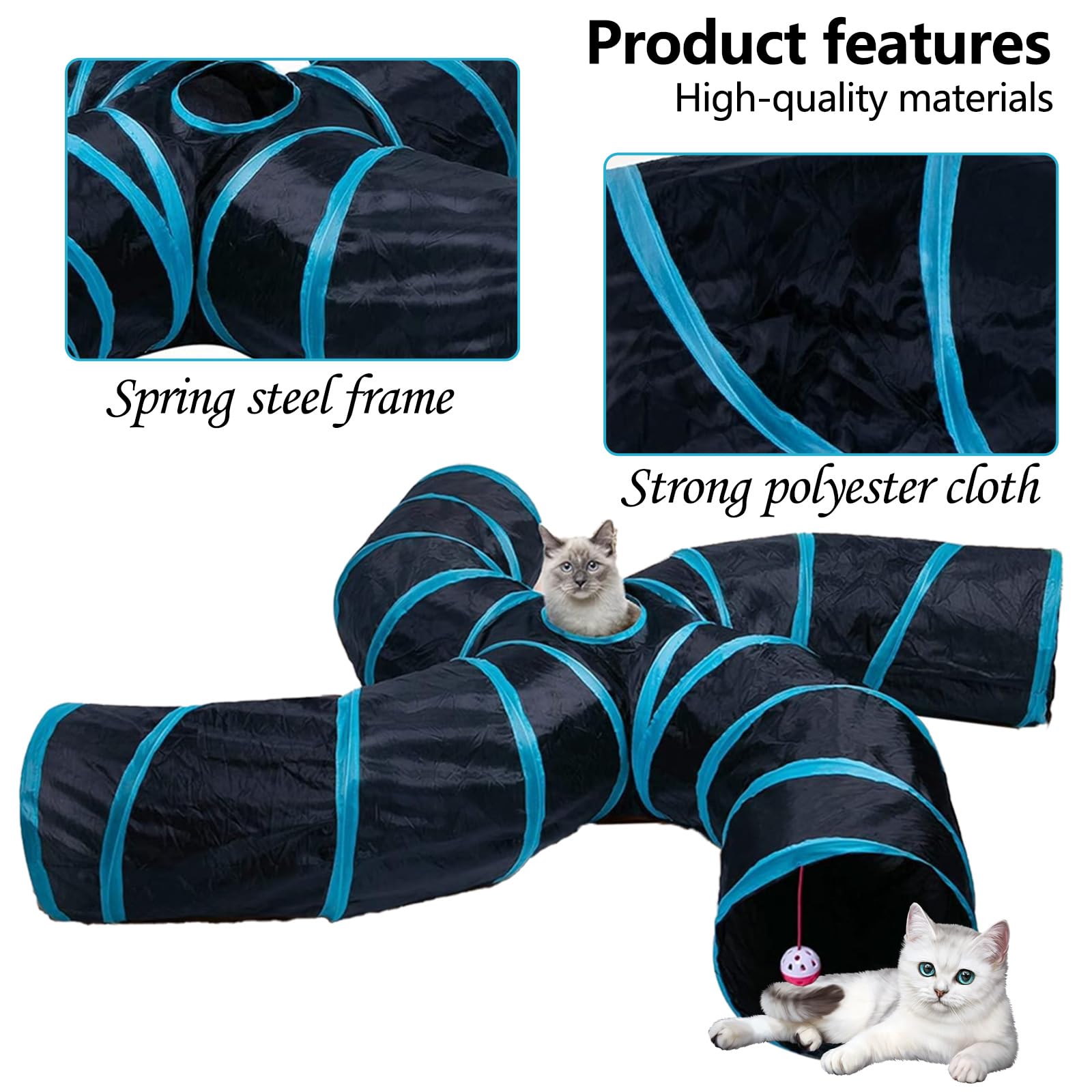 Egetota Cat Tunnel For Indoor Cats Large, With Play Ball S-Shape 4 Way Collapsible Interactive Peek Hole Pet Tube Toys, Puppy, K