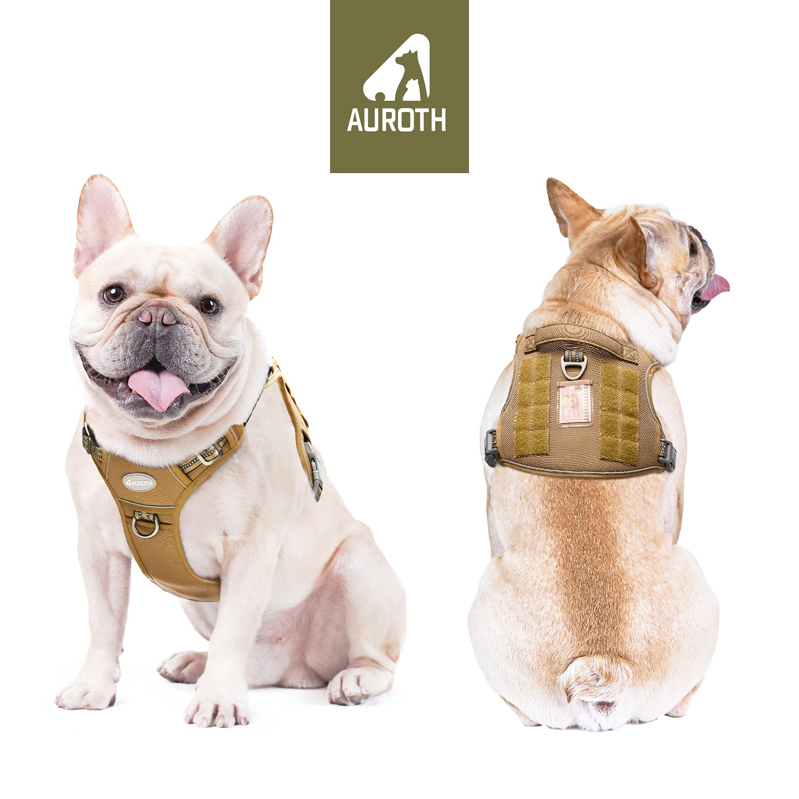 Auroth Tactical Dog Harness For Small Medium Dogs No Pull Adjustable Pet Harness Reflective K9 Working Training Easy Control Pet Vest Military Service Dog Harnesses Army Yellow S