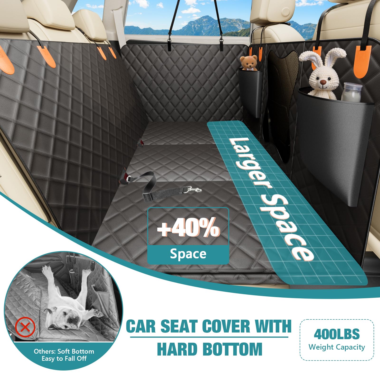 Bark Lover Waterproof Dog Car Seat Cover For Back Seat, Heavy Duty Back Seat Extender For Dogs With Hard Bottom, Non-Slip & Scra