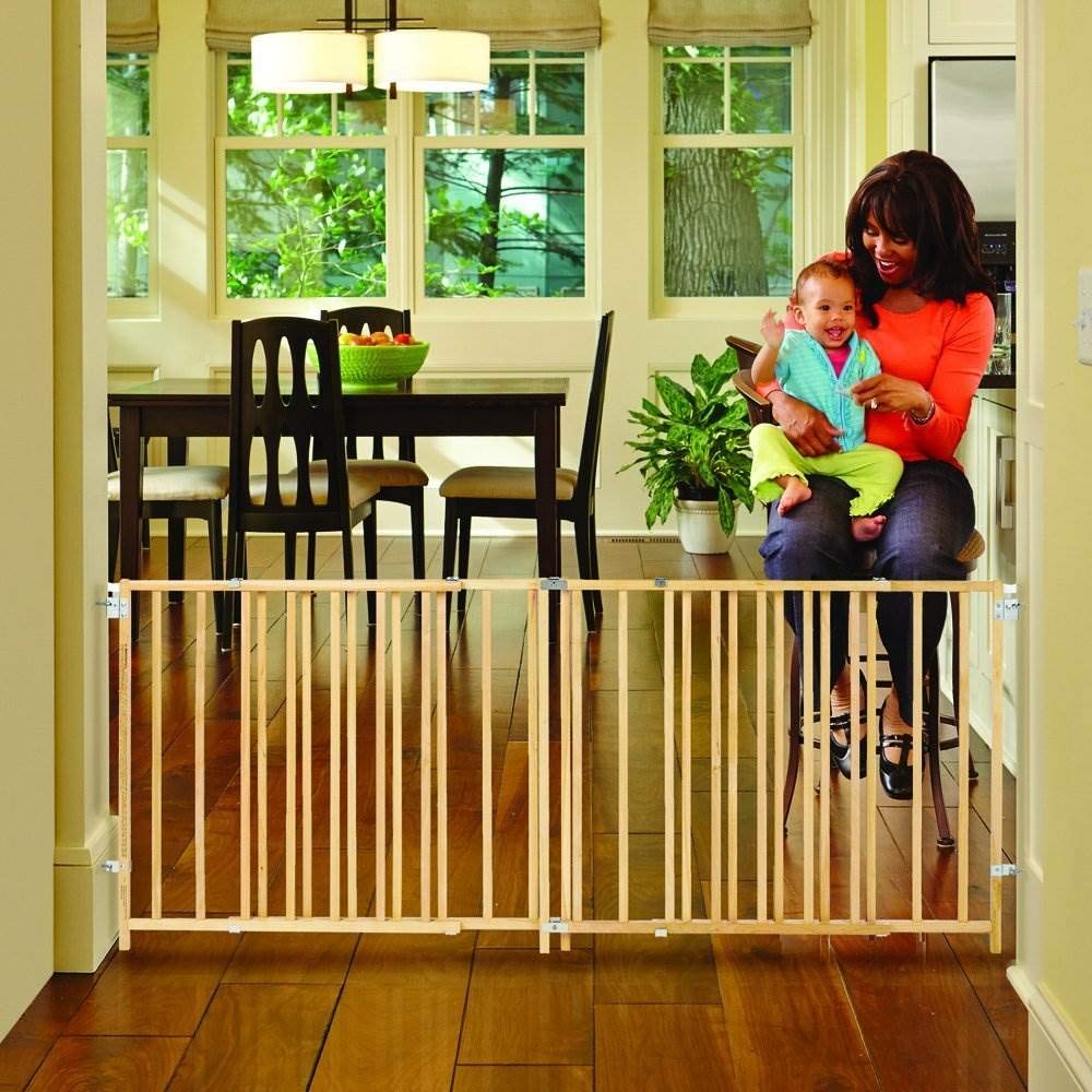Toddleroo By North States Extra Wide Swing Wooden Gate, Fits 60'- 103' Wide. Hardware Mount. Extra Wide Baby Gate, Child Gates For Wide Openings. Made In Usa (27' Tall, Sustainable Hardwood)