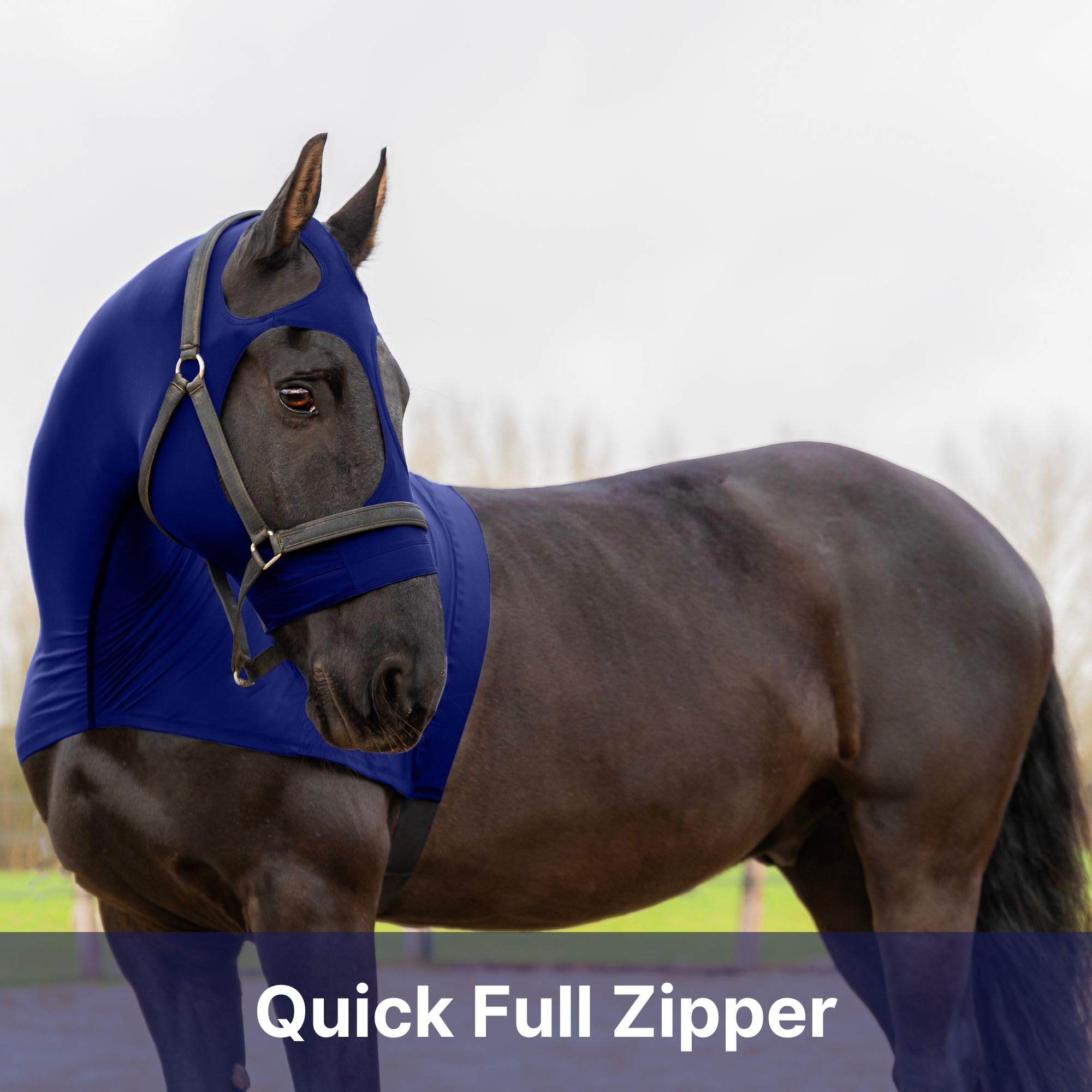 Resistance Horse Hood Slinky Zippered Mane Braid Shoulder Guard (Xx-Small, Ink Blue)