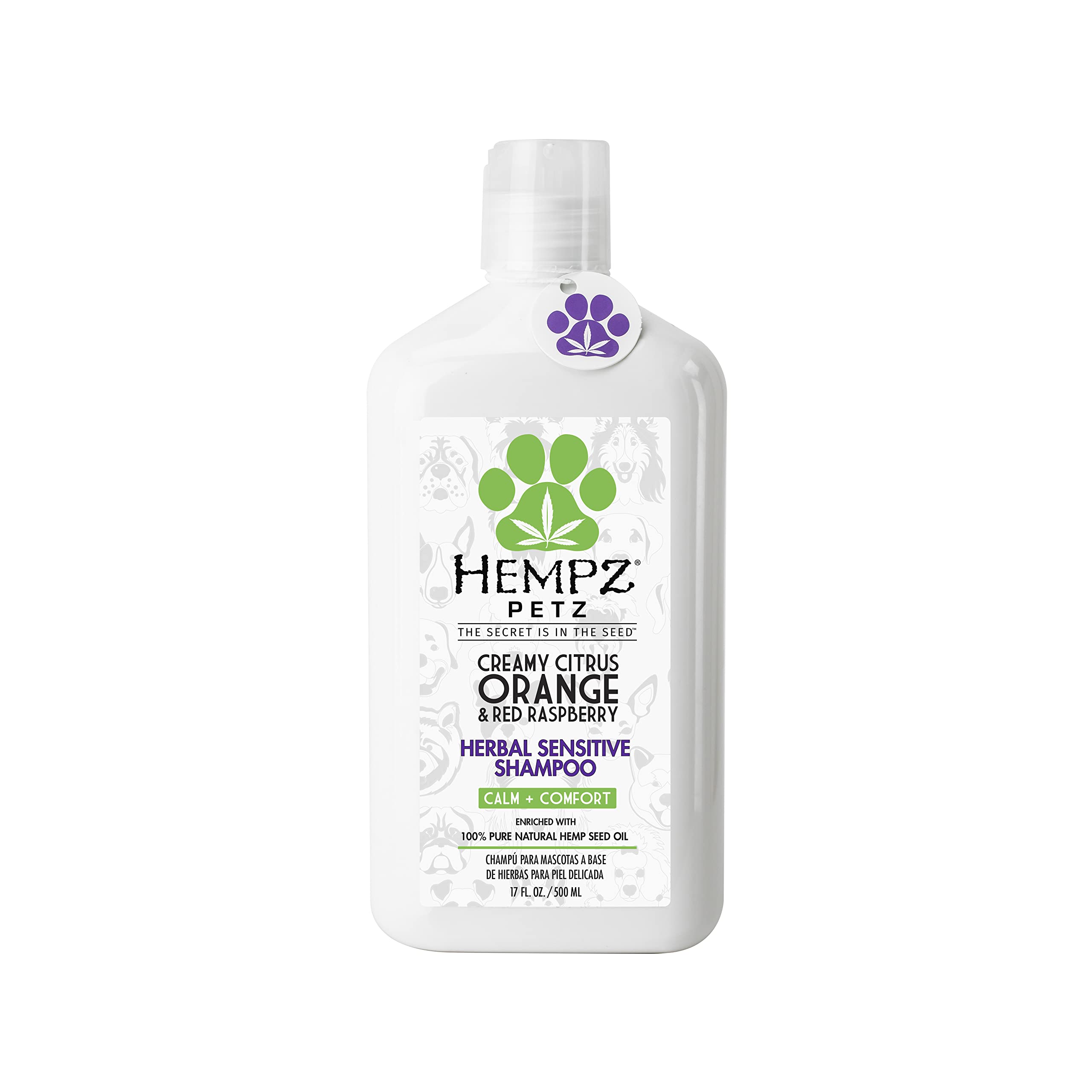 Hempz Petz Shampoo For Dogs, For Sensitive Skin, Creamy Citrus Orange & Red Raspberry Herbal Dog Shampoo