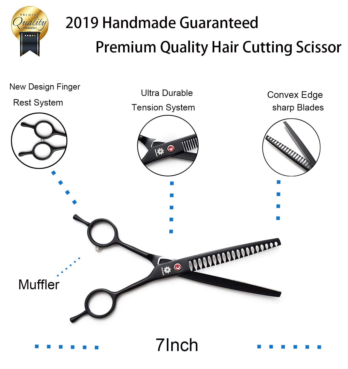 Dream Reach 7.0 Inches Professional Pet Cat Dog Grooming Shears Scissors, Straight And Curved Scissors, Thinning/Blending/Chunking Scissors Kit (Chunker Shear)