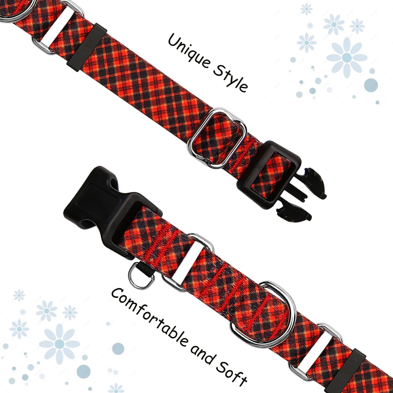 Fidohug Christmas Martingale Collar For Small Dogs Plaid Dog Collars With Buckle Adjustable Soft Nylon Dog Collar (Red Plaid, Sm