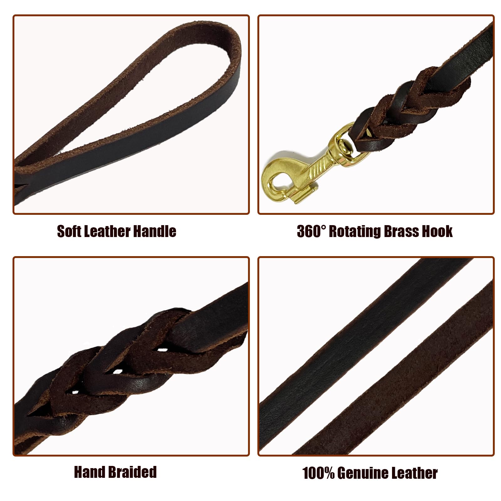 Lwbmg Long Leather Dog Leash 20Ft,Long Line Leashes,Strong Sturdy Genuine Leather Braided Dog Lead, Soft And Comfortable Leash F