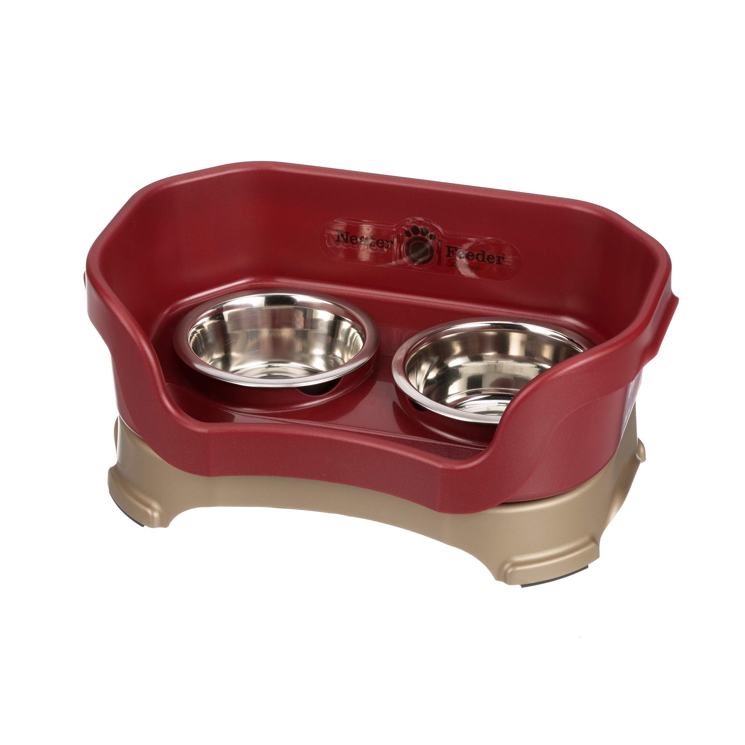 Neater Feeder - Deluxe Model for Dogs - Mess-Proof Elevated Dog Bowls (Small Dog, Cranberry) - Non-Tip, Spill Proof, Non-Skid Fo