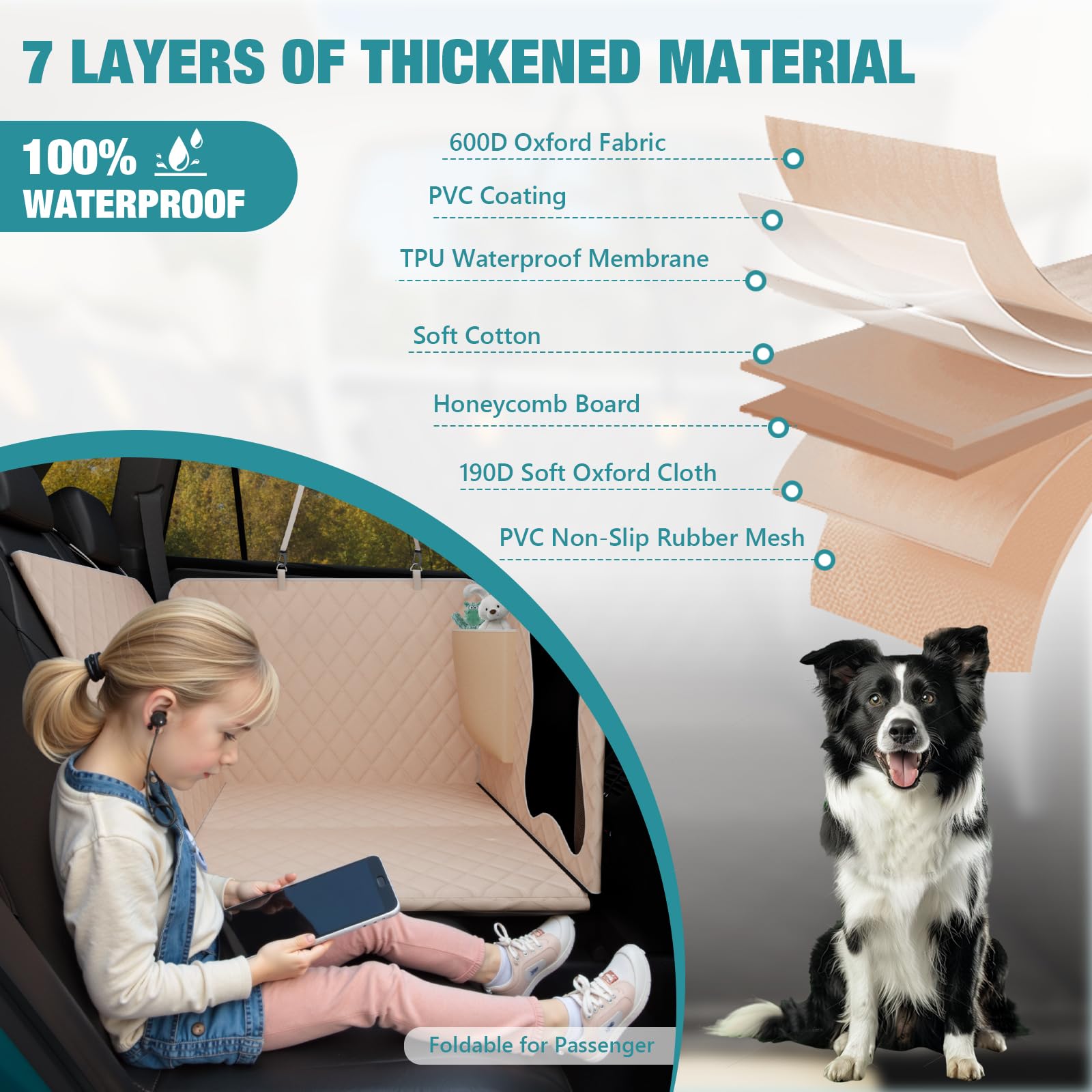 Bark Lover Waterproof Dog Car Seat Cover For Back Seat - Heavy Duty Back Seat Extender For Dogs With Hard Bottom, 7-Layer Protec