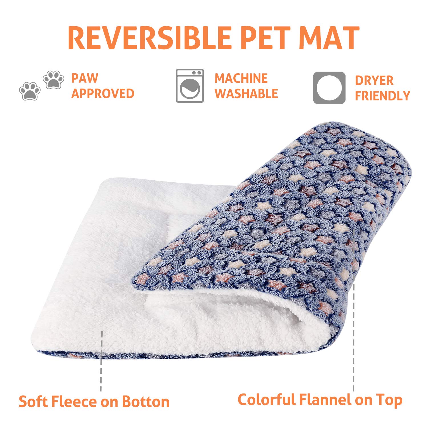 Mora Pets Dog Bed Crate Pad Ultra Soft Pet Bed with Cute Star Print Washable Crate Mat for Large Medium Small Dogs Reversible Fl