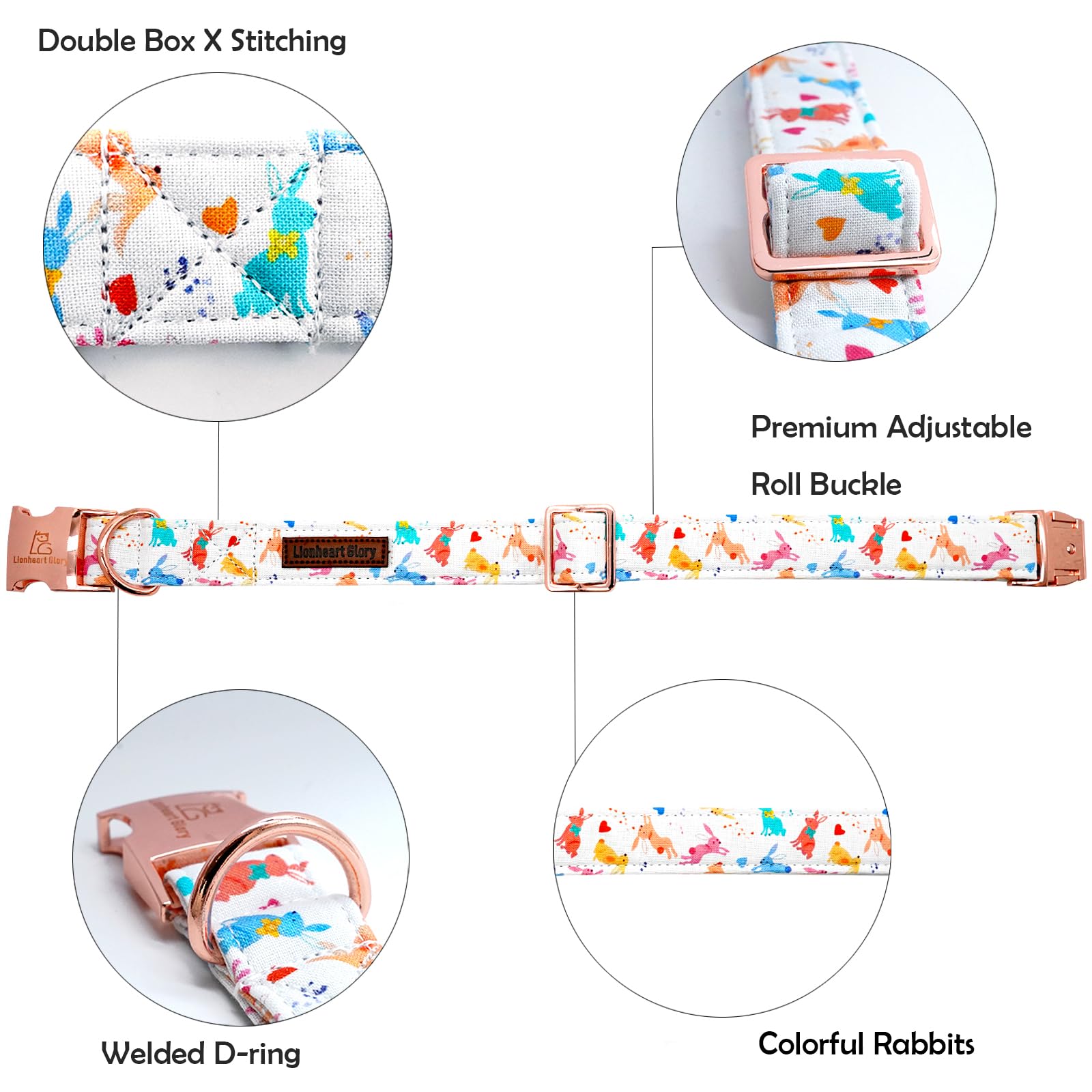 Lionheart Glory Easter Collar Rabbit Print Dog Collar For Medium Cute Dog Collars Spring Female Or Male Pet Gift Adjustable Heav
