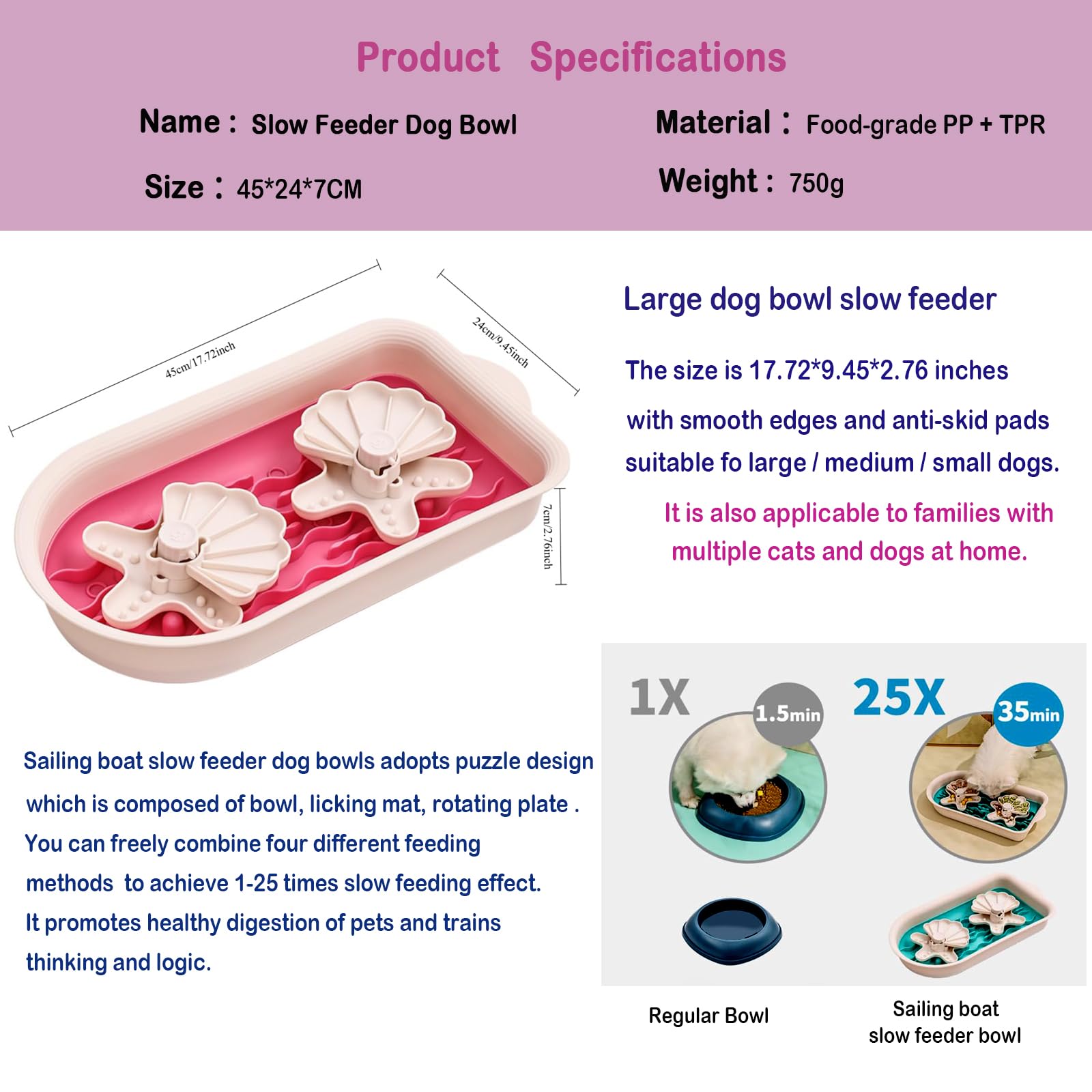 RuiXiangTeng Puzzle Feeder Slow Feeder Dog Bowl for Large Dogs with Non-Slip Base - Adjustable Speed Design, Removable Puzzle In