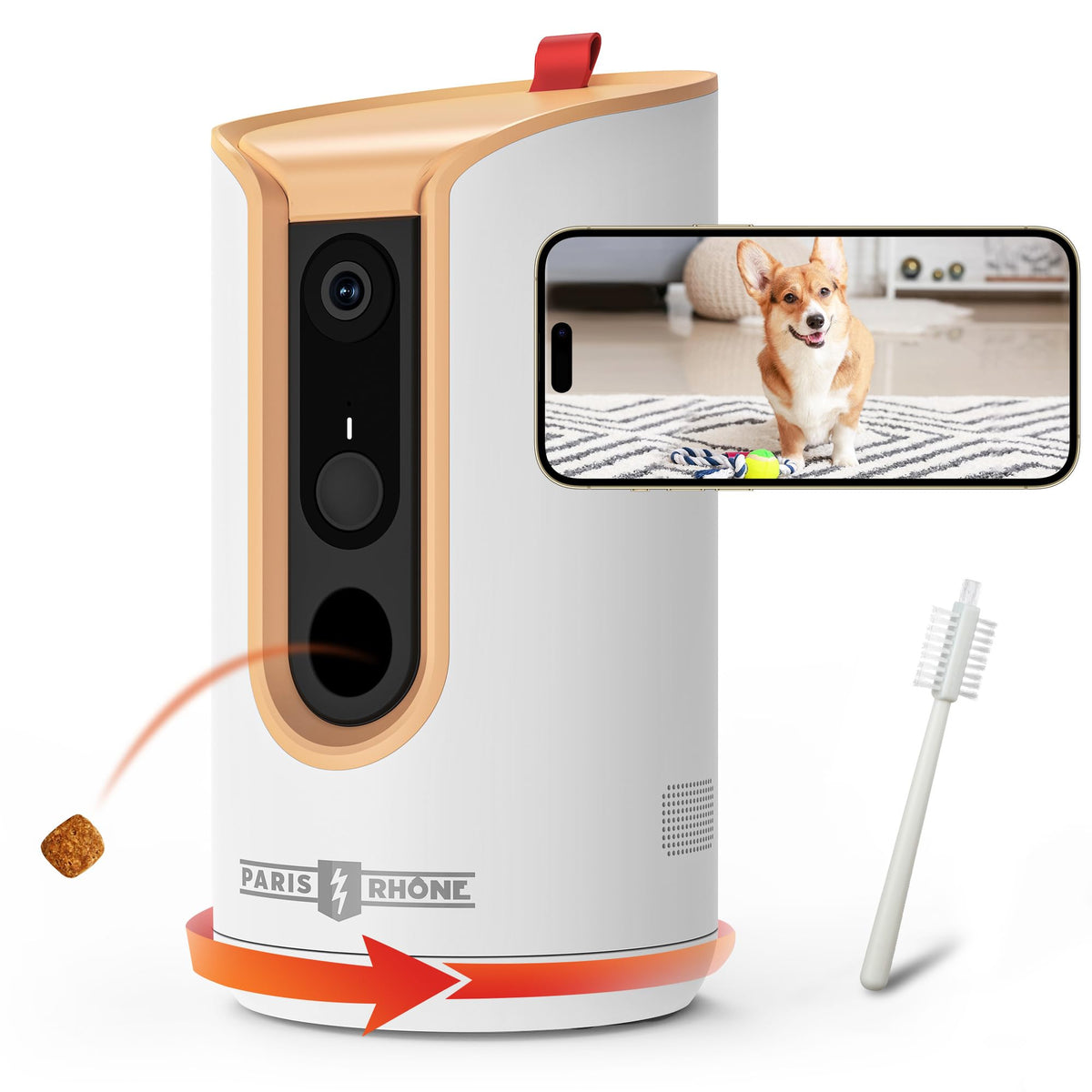 Paris Rhne 2K Pet Camera, 360View Dog Camera Treat Dispenser, 5G Wifi Pets Monitoring With Phone App, Two-Way Audio, Infrared Ni