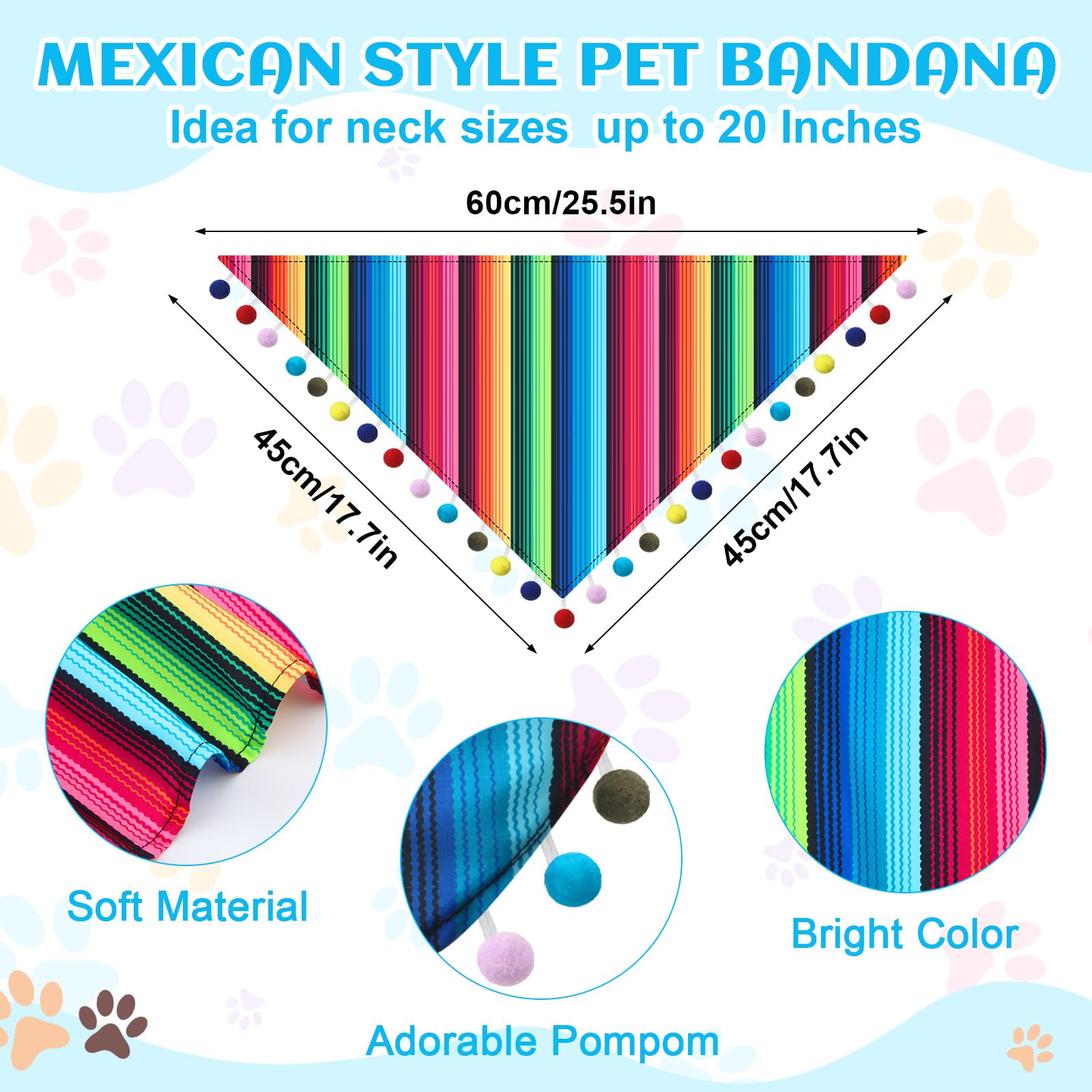 Jagely 3 Pcs Mexican Dog Costume Multicolor Cinco De Mayo Fiesta Cat Bandana With Pom Poms Porch Goose Outfits Mini Sombrero Mex