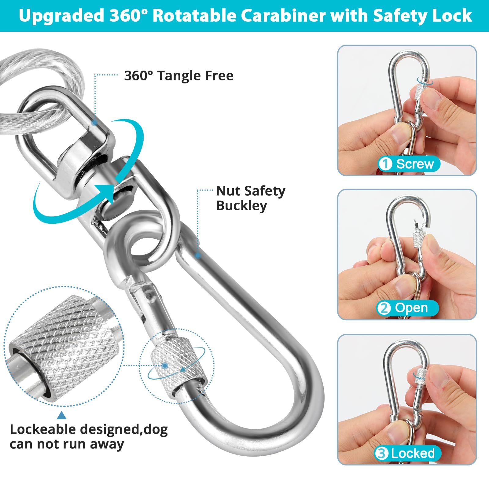 Jenico Dog Tie Out Cable: 50 Ft Dog Lead For Yard - Heavy Duty Chain Leash Outside For Small Large Dogs Up To 501 Lbs - Outdoor