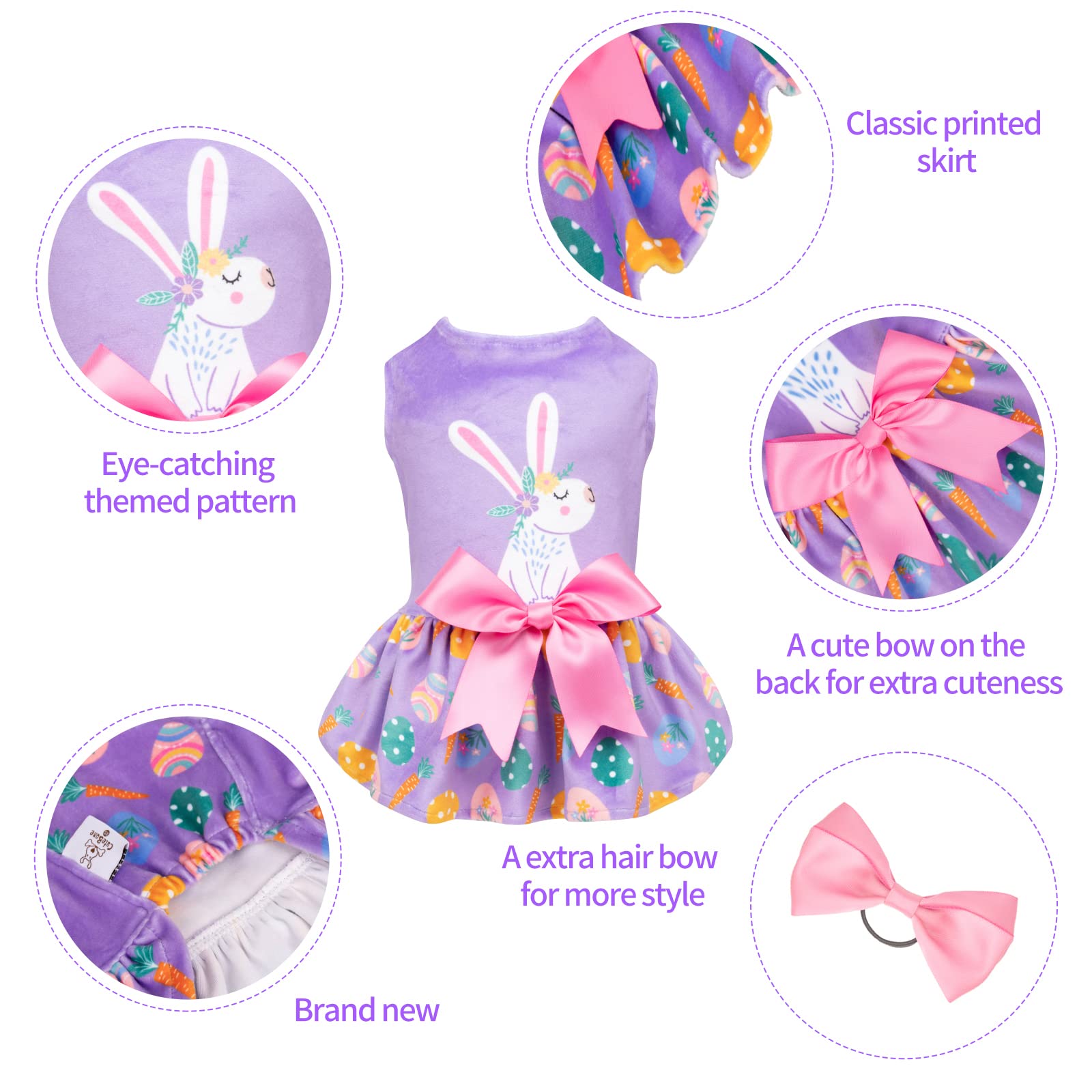 Cutebone White Rabbit Dog Easter Dress Velvet For Small Dogs Girl Eggs Skirt Puppy Purple Dresses Dog Clothes Cva19S-D