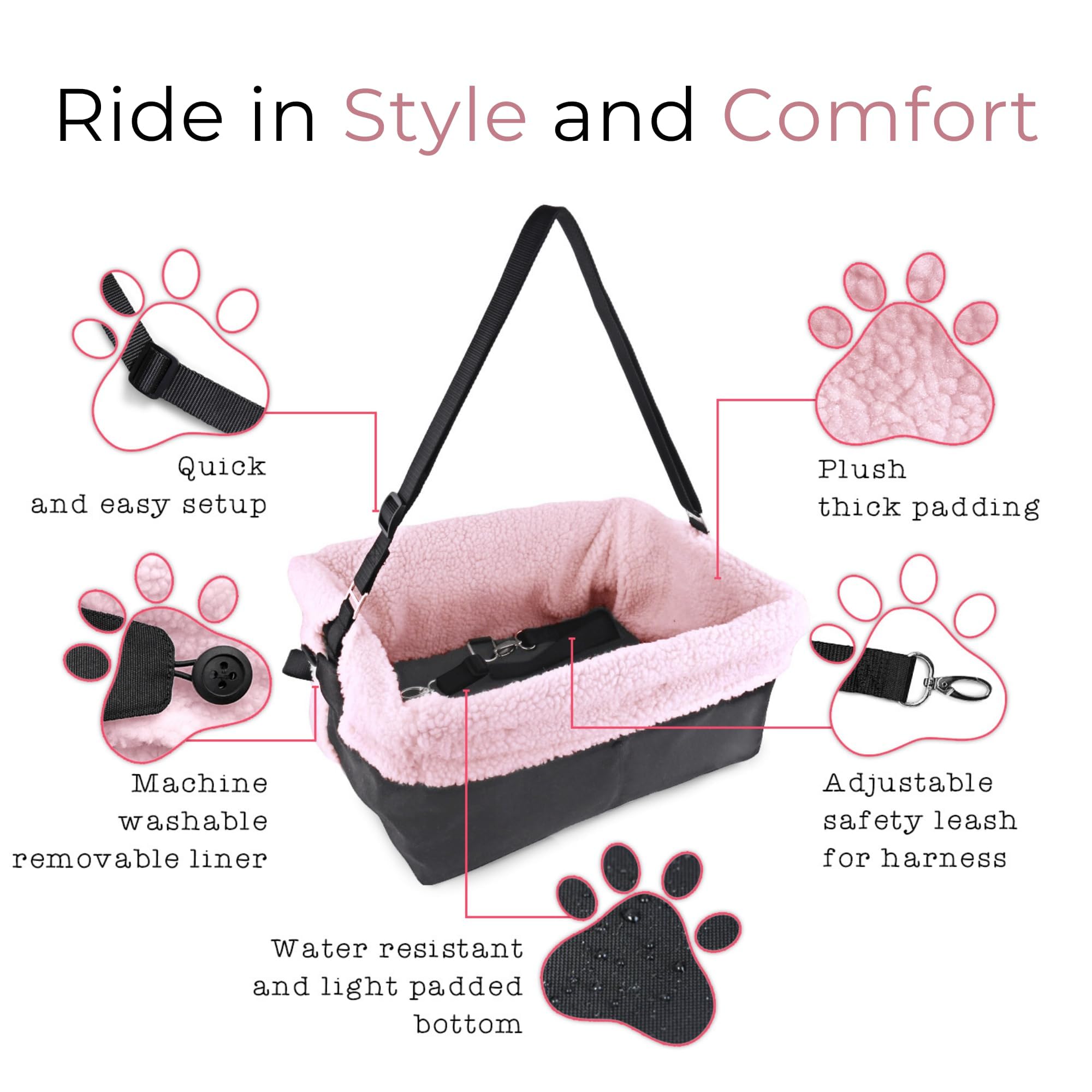 Dog Car Seat For Small Dogs - Grey Dog Booster Seat- Washable, Adjustable And Collapsible Pet Travel Carrier Bed- Includes Safet
