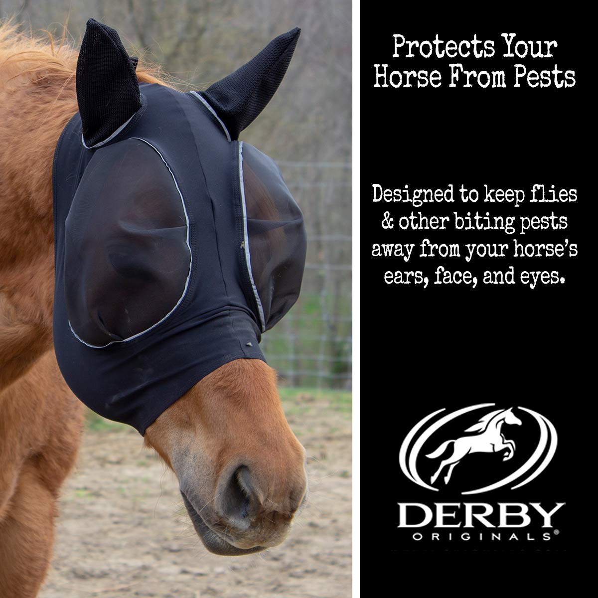 Derby Originals Reflective Lycra Fly Mask with 1 Year Warranty Mesh Eyes and Ears,Royal Blue,Medium (Cob/Arabian),72-7177-RBL-ME