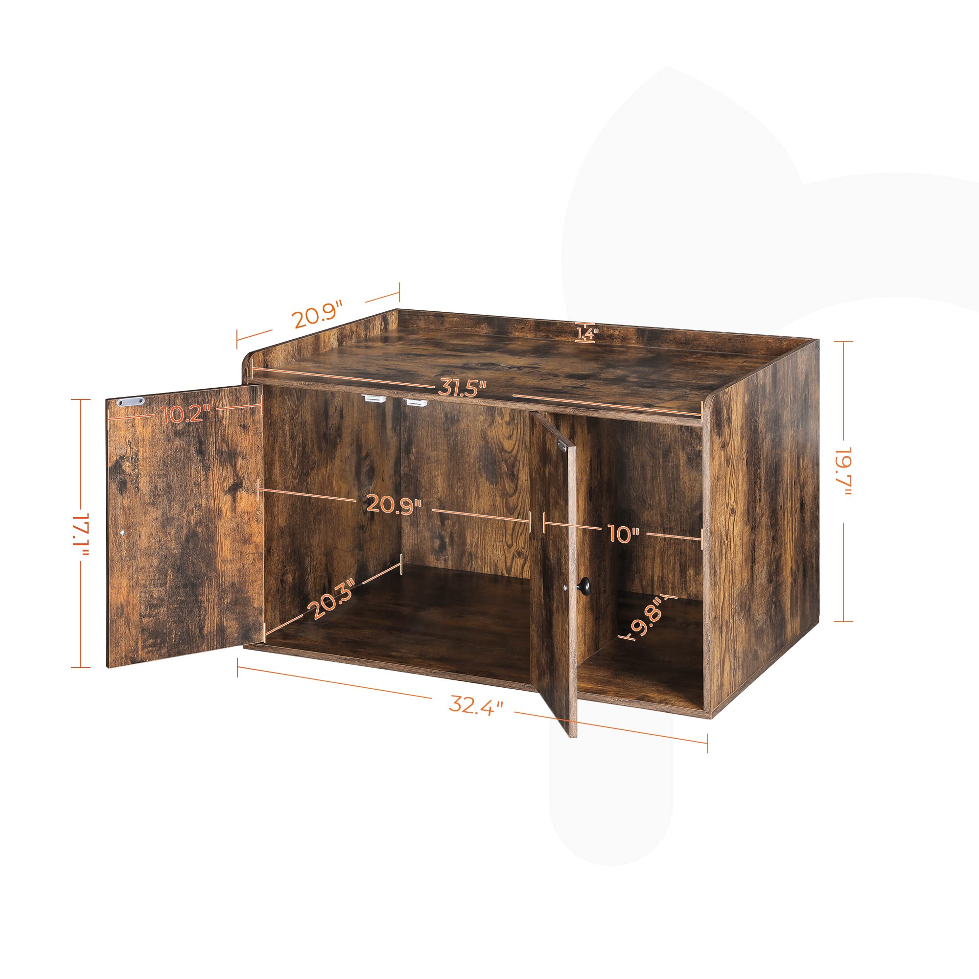 Feandrea Litter Box Enclosure, Cat Litter Box Furniture Hidden, With Front Entry, Modern Cat House For Indoor Cat, Kitty, Side End Table, 32.4 X 20.9 X 19.7 Inches, Rustic Brown Upcl001X01