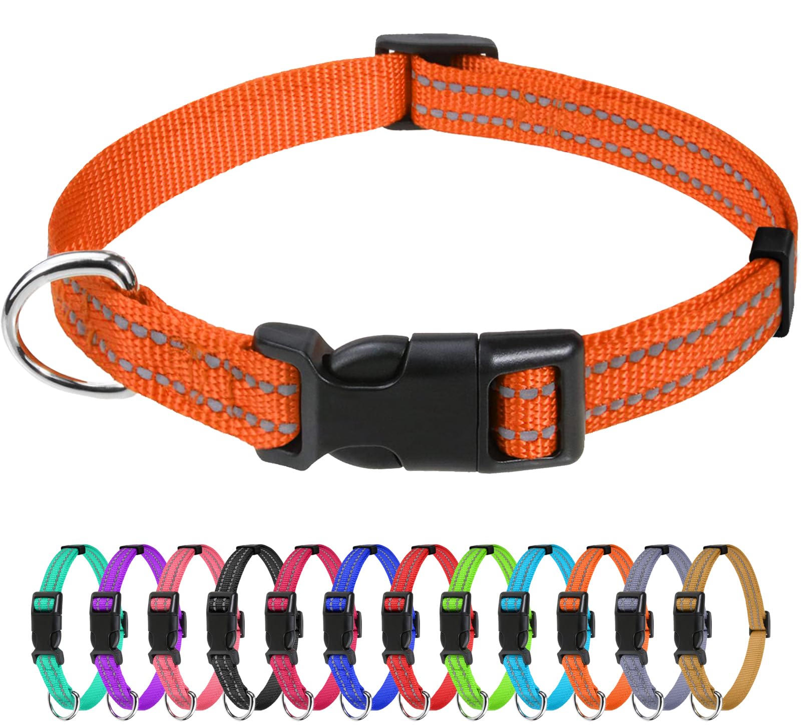 Tagme Reflective Nylon Dog Collars, Adjustable Classic Dog Collar With Quick Release Buckle For Extra Small Dogs, Orange, 5/8' Width