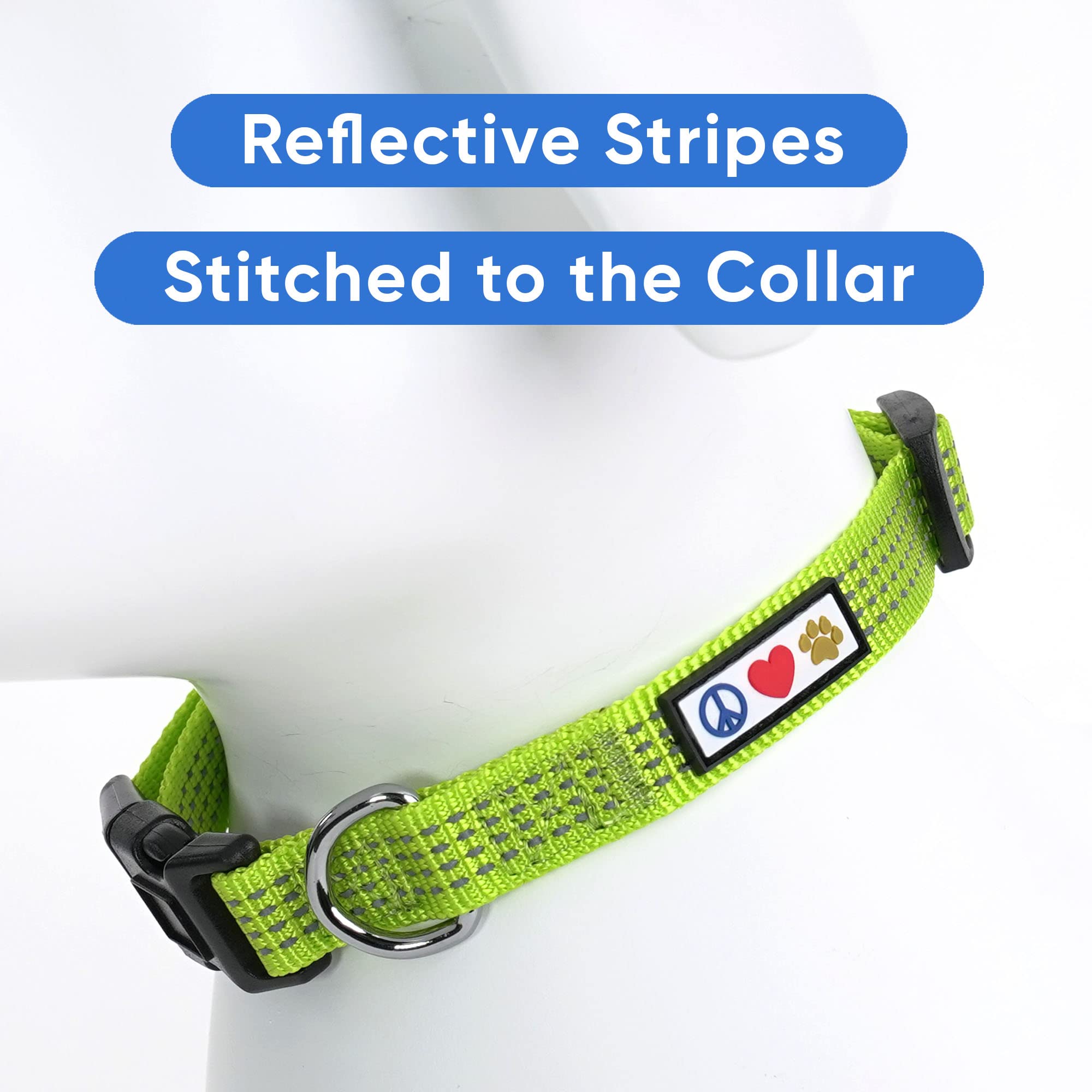Pawtitas Reflective Dog Collar With Stitching Reflective Thread | Reflective Dog Collar With Buckle Adjustable And Better Training Great Collar For Medium Dogs - Green Collar