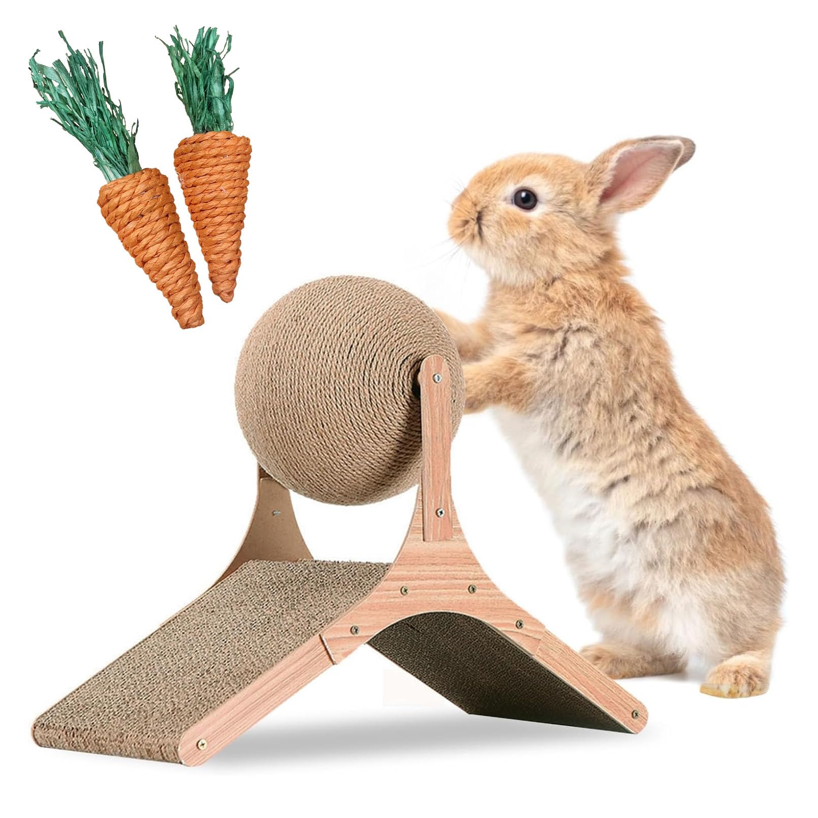 Apatal Rabbit Scratch Toy,Natural Sisal Rope Claws Scratcher Cardboard Pad Bunny Scratching Ball For Indoor Bunnies Kittens Chin